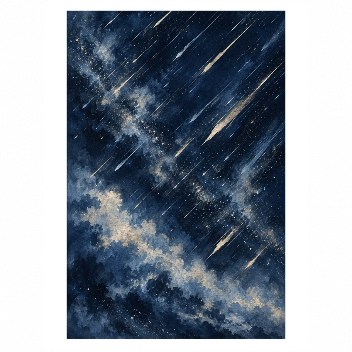 Meteor Trails Indigo Abstract Washable Rug — top view