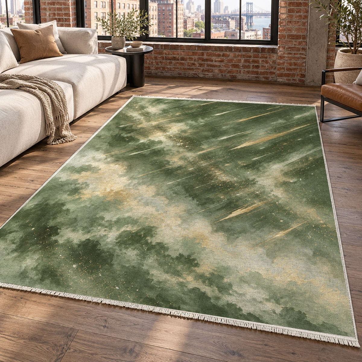 Meteor Trails Sage Abstract Washable Rug — new york living