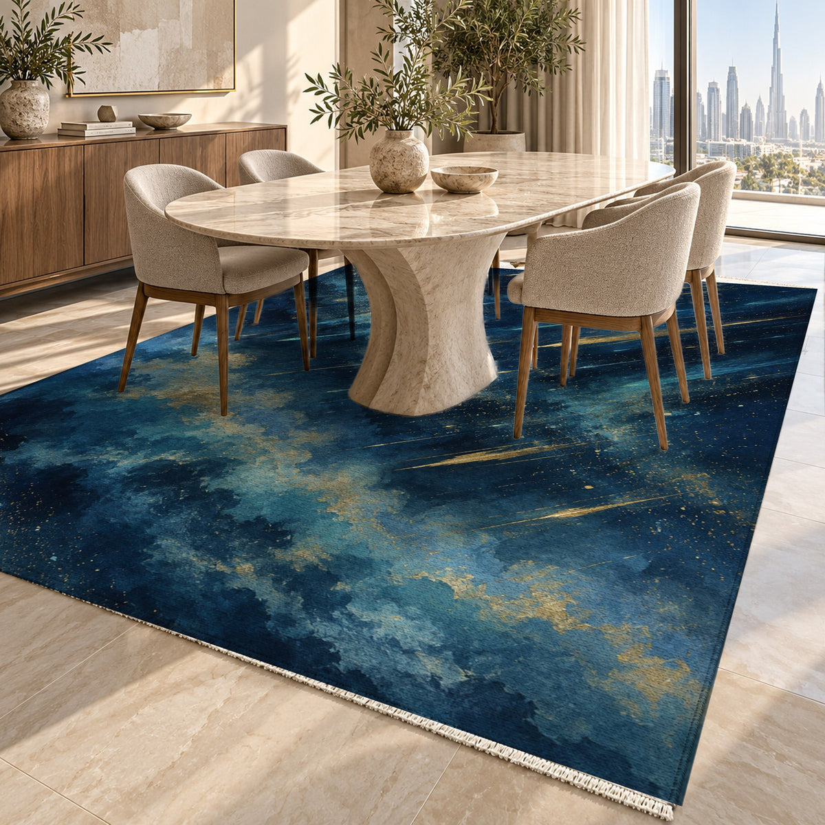 Meteor Trails Abstract Washable Rug — dubai dining