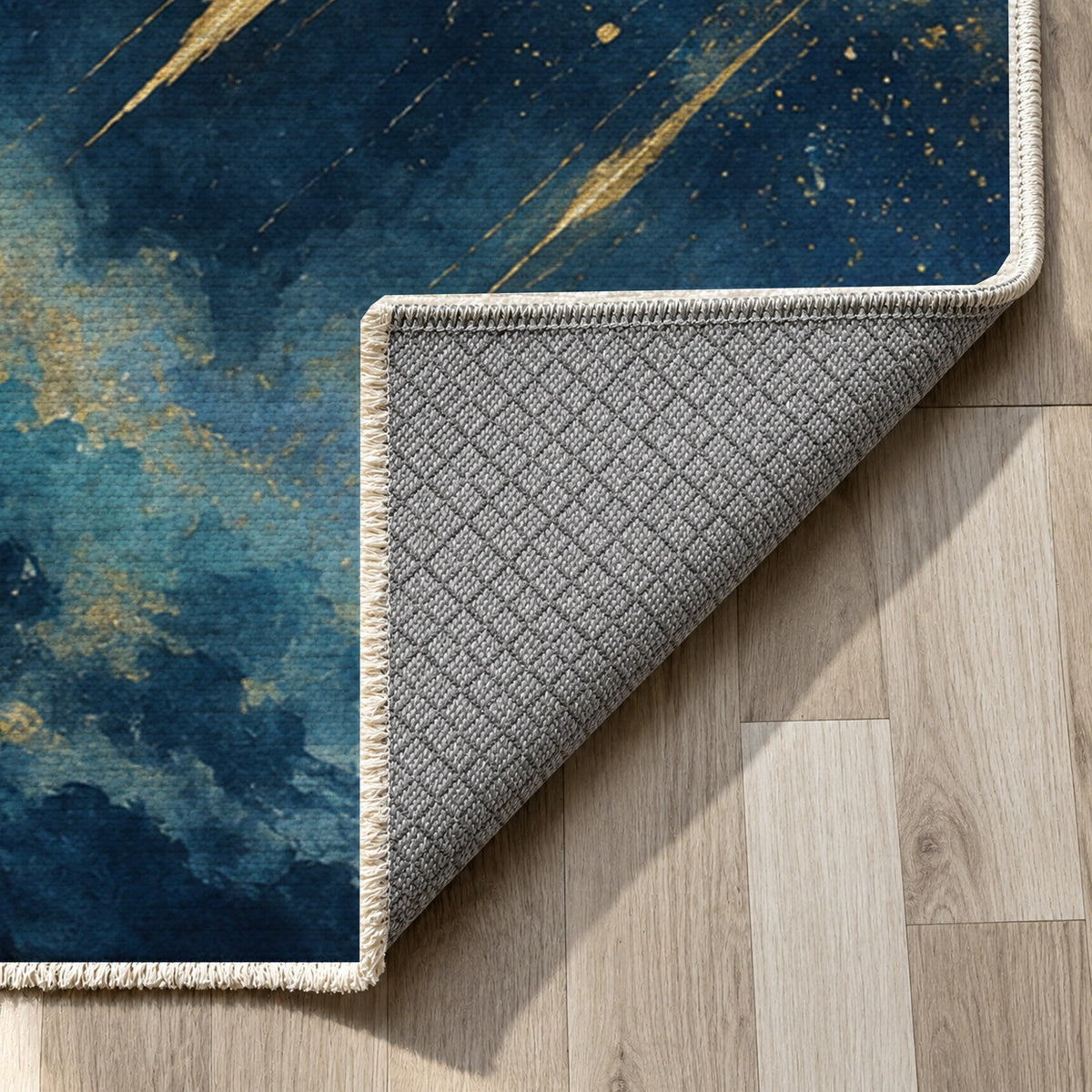 Meteor Trails Abstract Washable Rug — backing close up