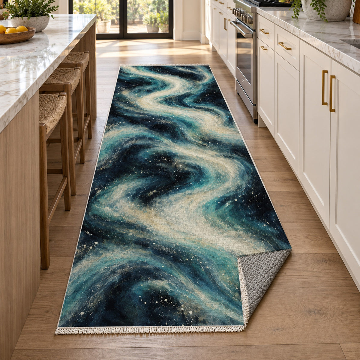 Milky Ribbons Abstract Washable Rug — new york kitchen runner