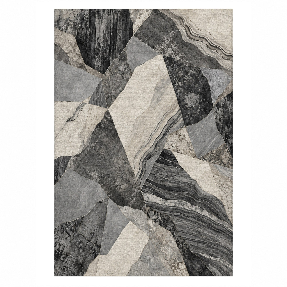 Mineral Fragments Charcoal Abstract Washable Rug — top view