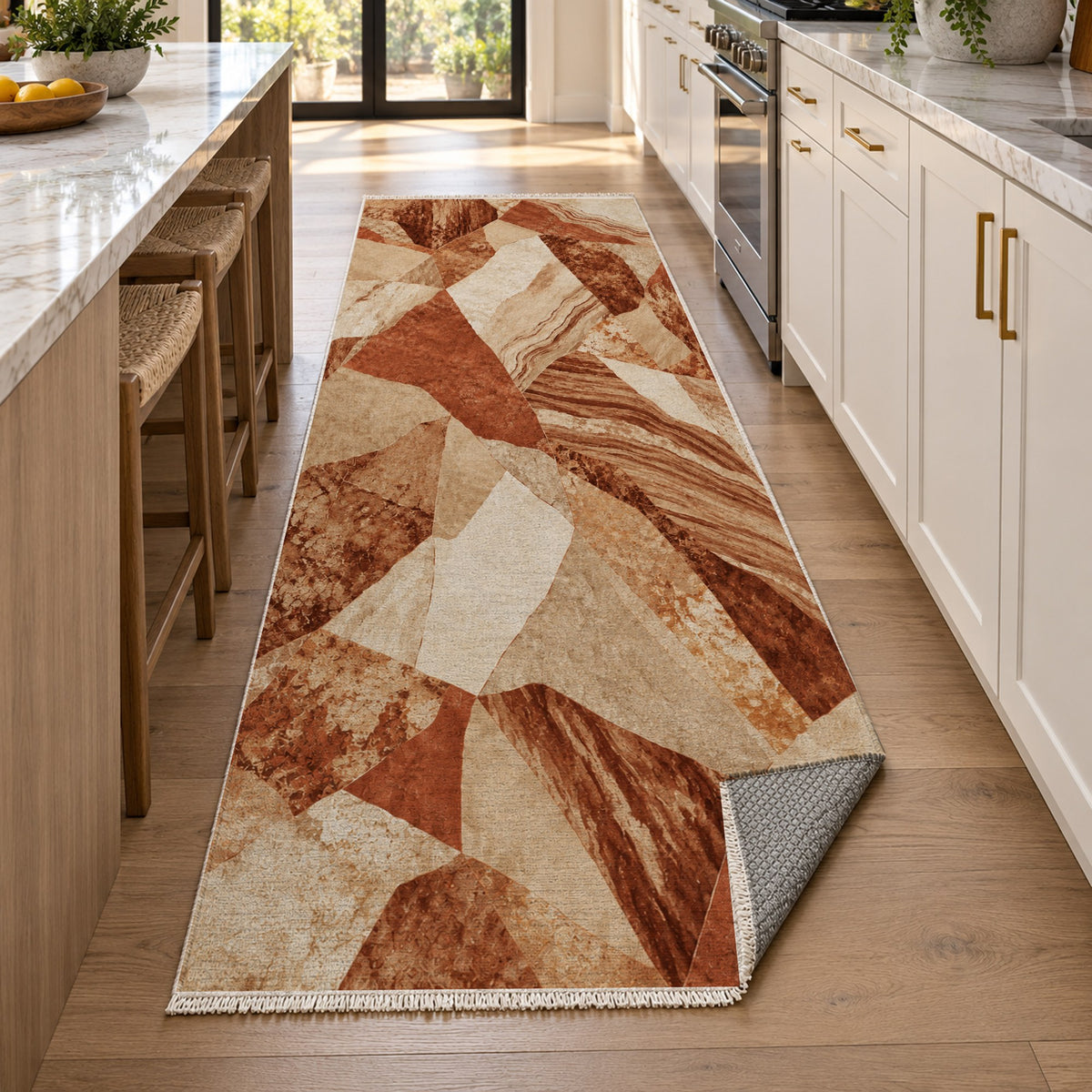 Mineral Fragments Terracotta Abstract Washable Rug — new york kitchen runner