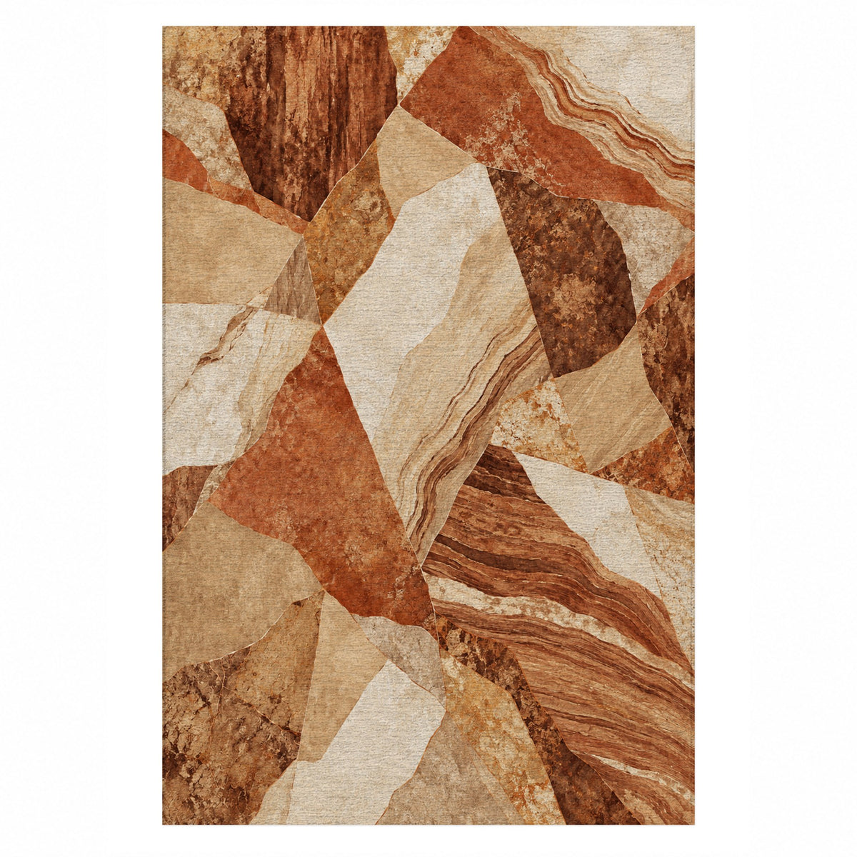Mineral Fragments Terracotta Abstract Washable Rug — top view