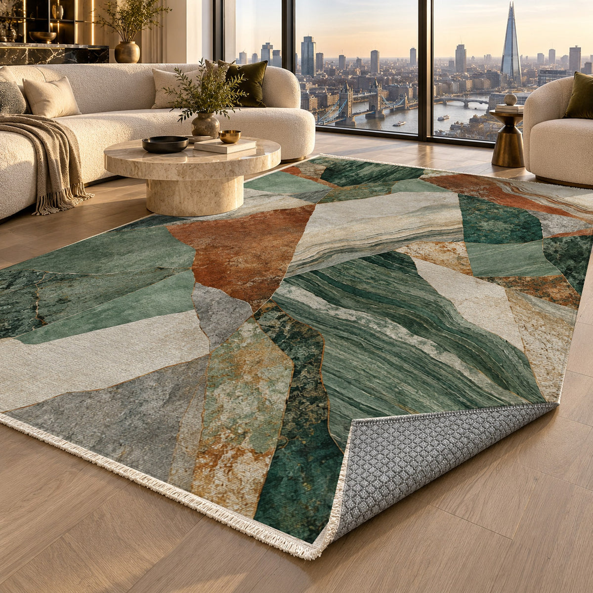 Mineral Fragments Abstract Washable Rug — london luxury living
