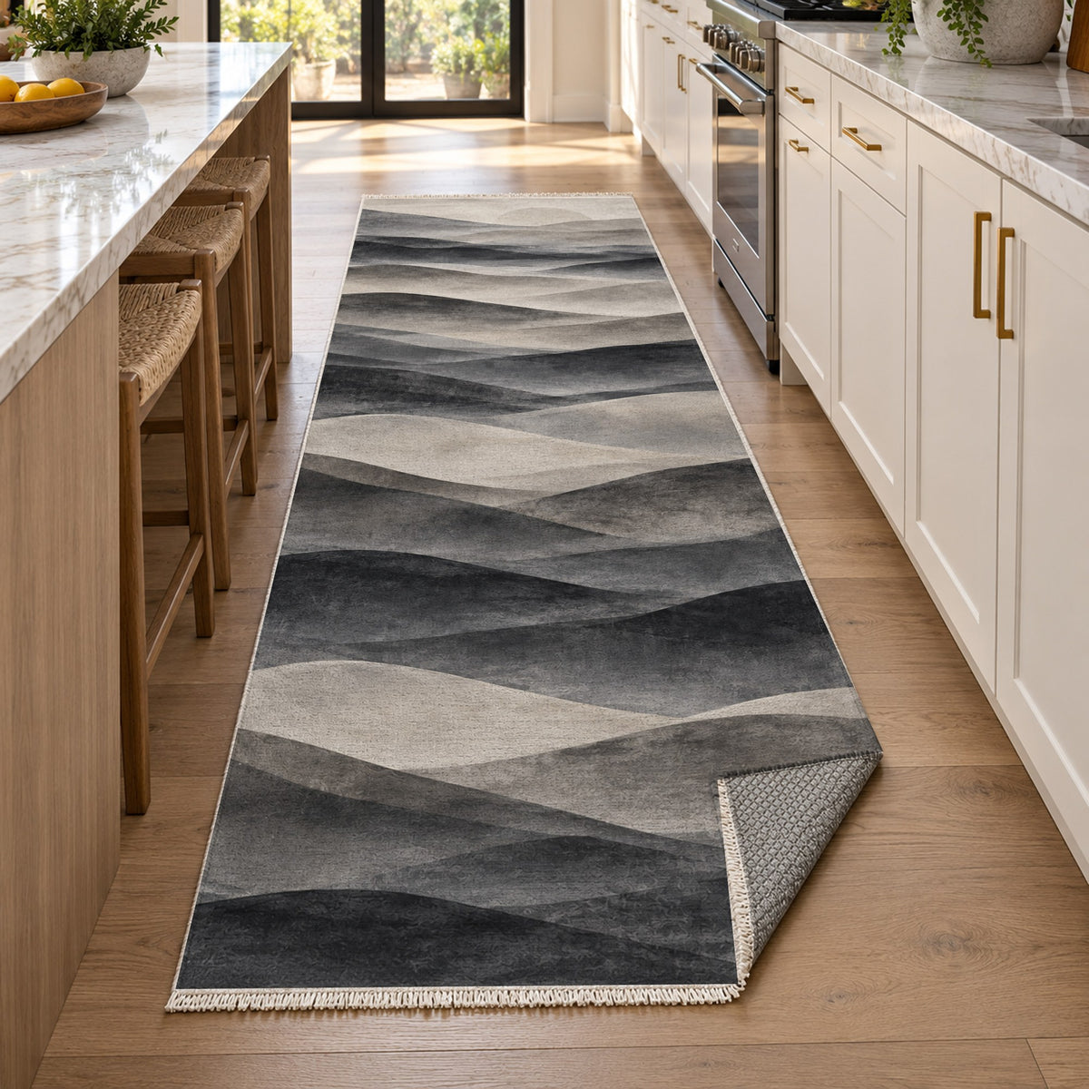 Mirage Layers Charcoal Modern Washable Rug — new york kitchen runner