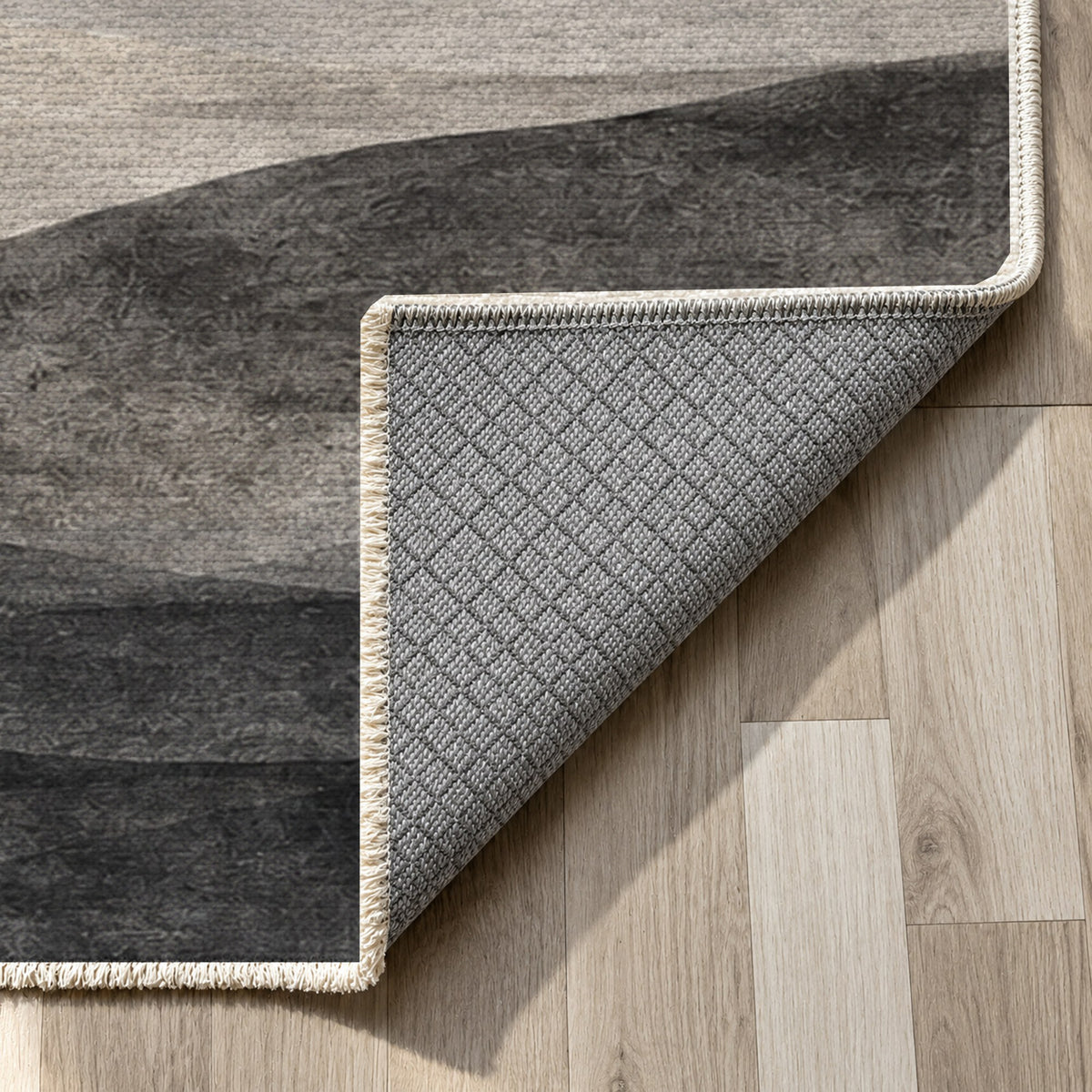 Mirage Layers Charcoal Modern Washable Rug — backing close up