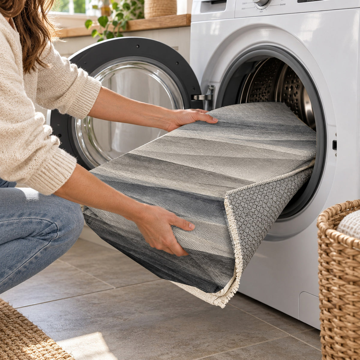 Mirage Layers Charcoal Modern Washable Rug — washing machine