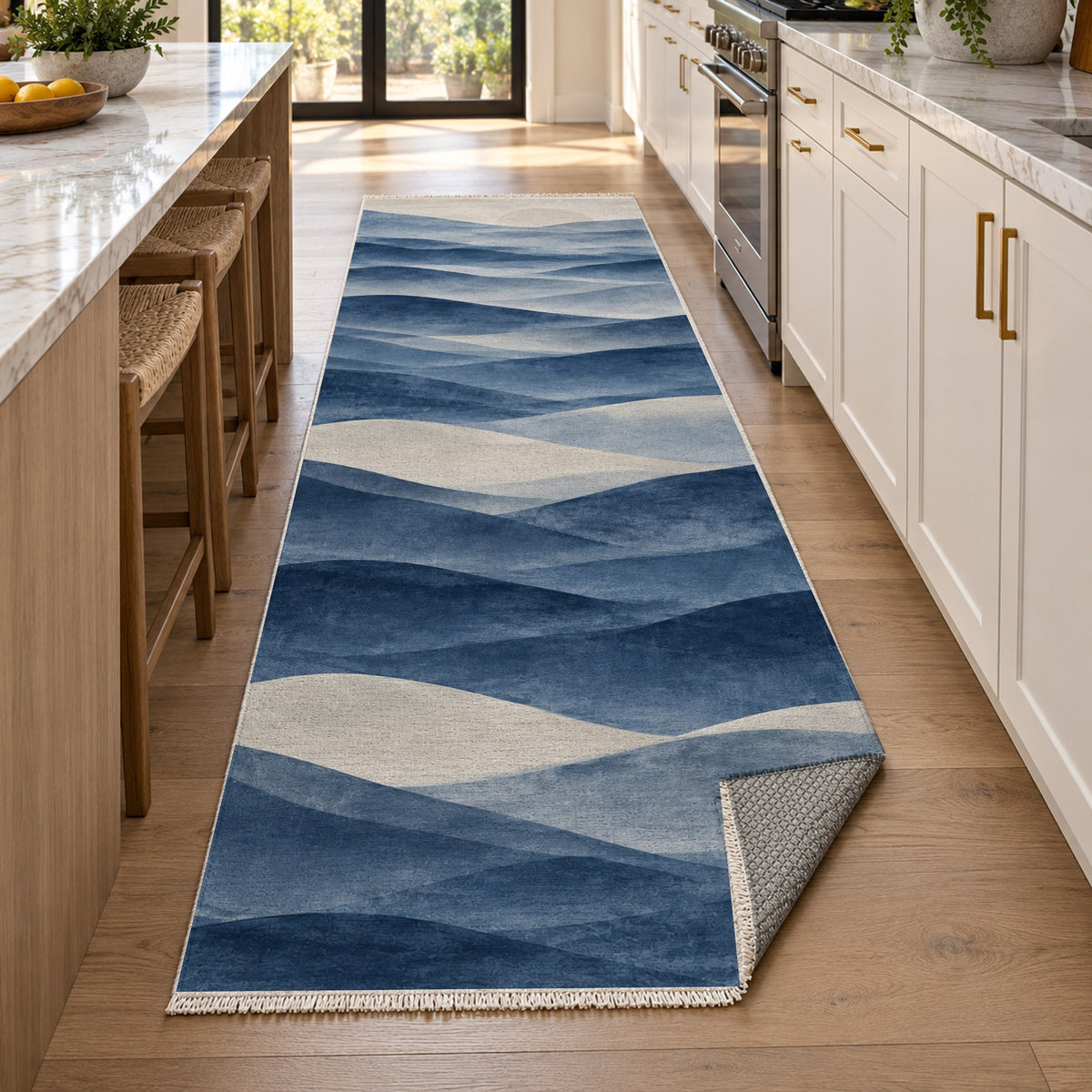 Mirage Layers Indigo Modern Washable Rug — new york kitchen runner