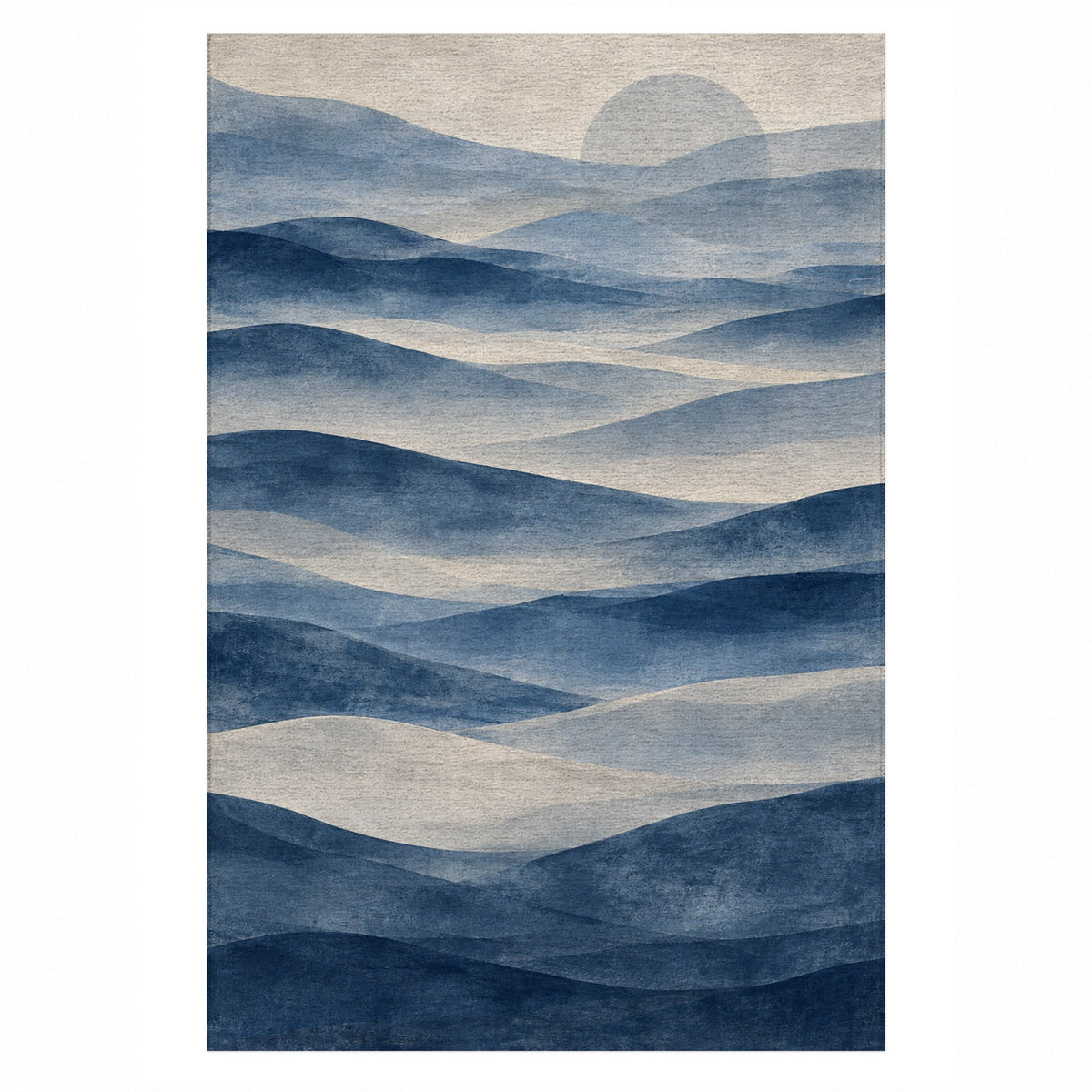 Mirage Layers Indigo Modern Washable Rug — top view