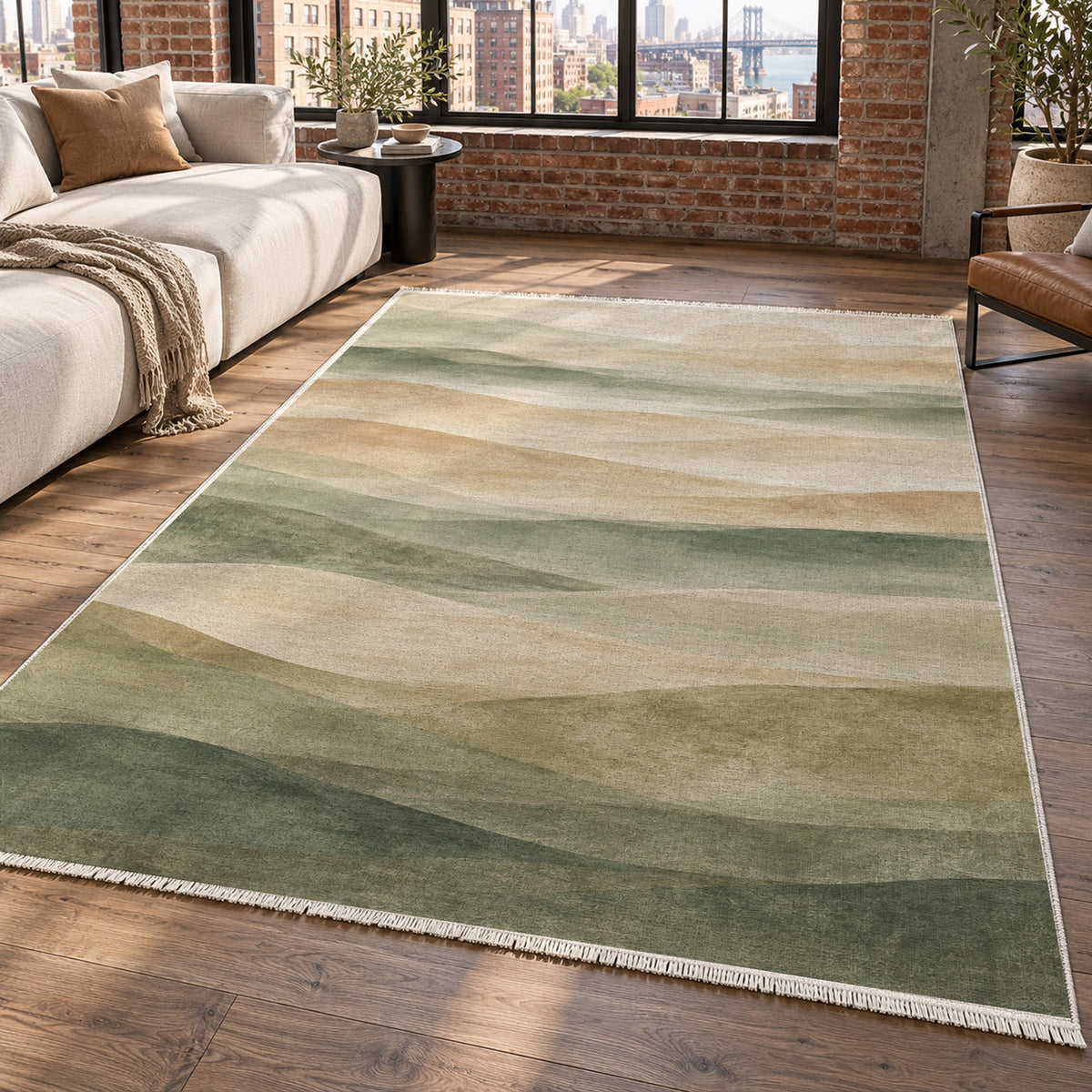 Mirage Layers Sage Modern Washable Rug — new york living