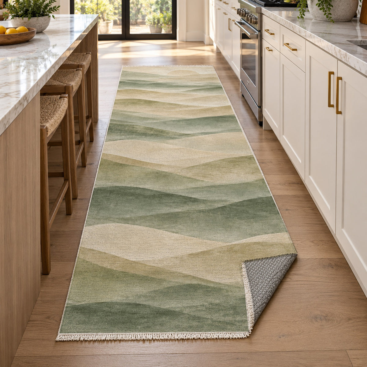 Mirage Layers Sage Modern Washable Rug — new york kitchen runner