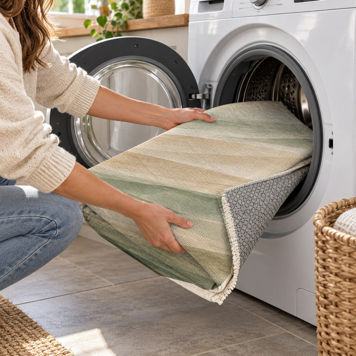 Mirage Layers Sage Modern Washable Rug — washing machine