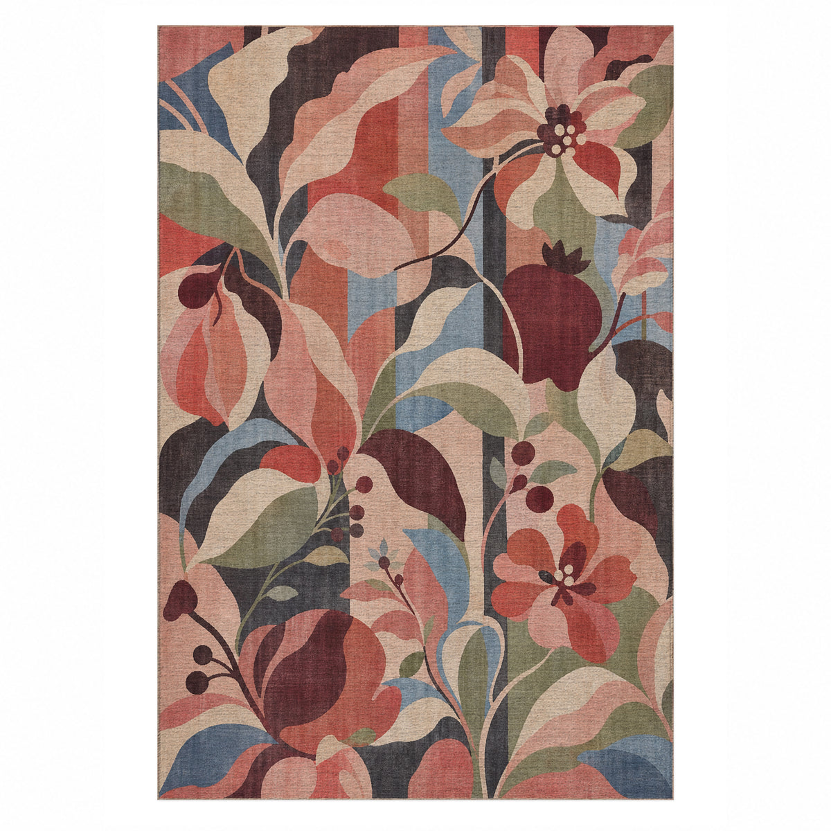 Monstera Coral Floral Washable Rug — top view
