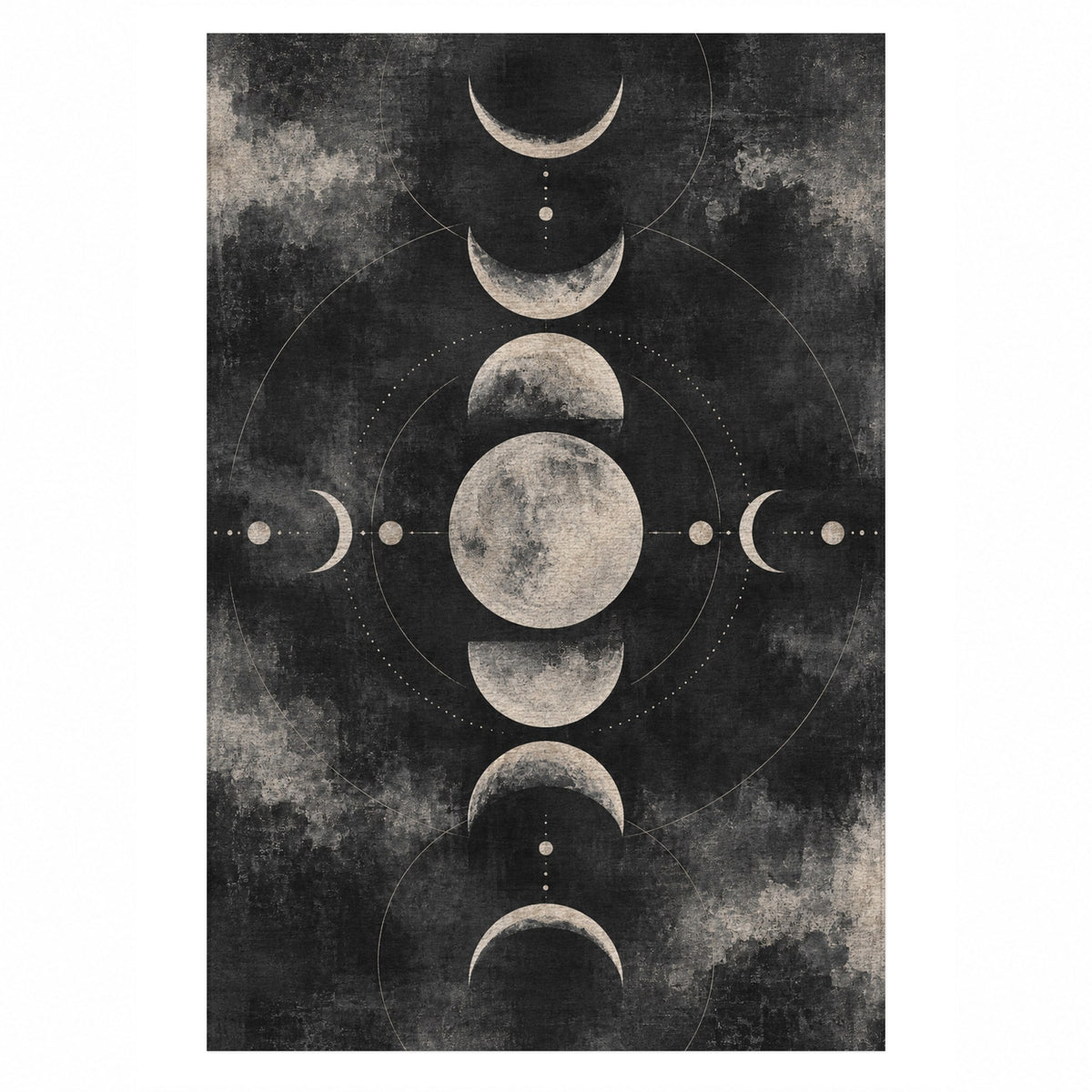 Moon Phases Charcoal Abstract Washable Rug — top view