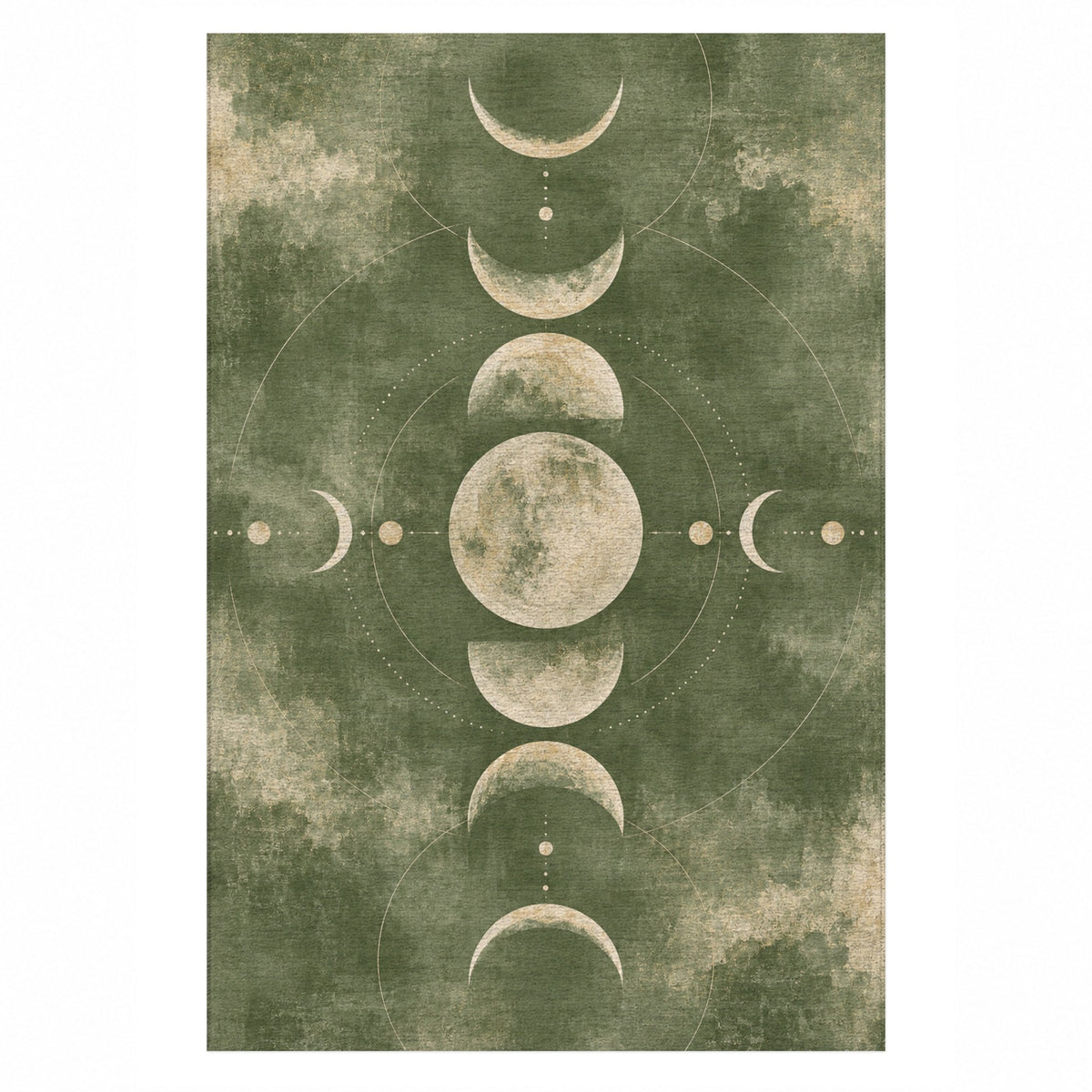 Moon Phases Sage Abstract Washable Rug — top view