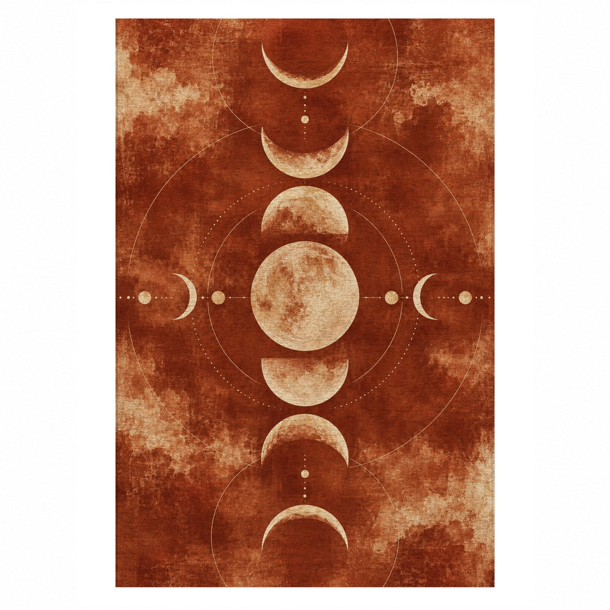 Moon Phases Terracotta Abstract Washable Rug — top view