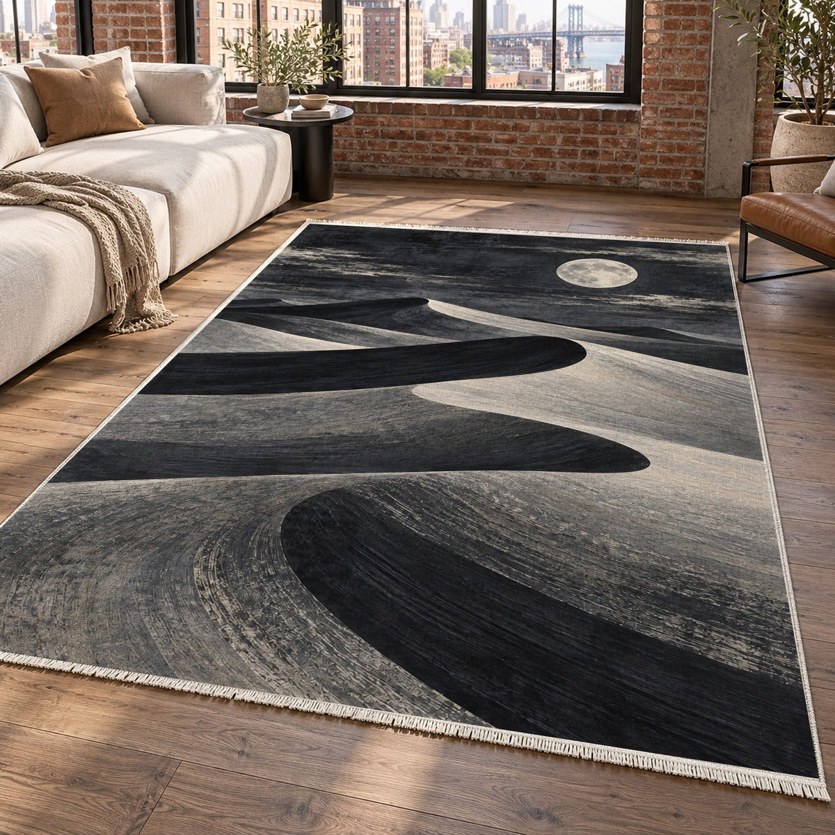Moonlit Sands Charcoal Modern Washable Rug — new york living