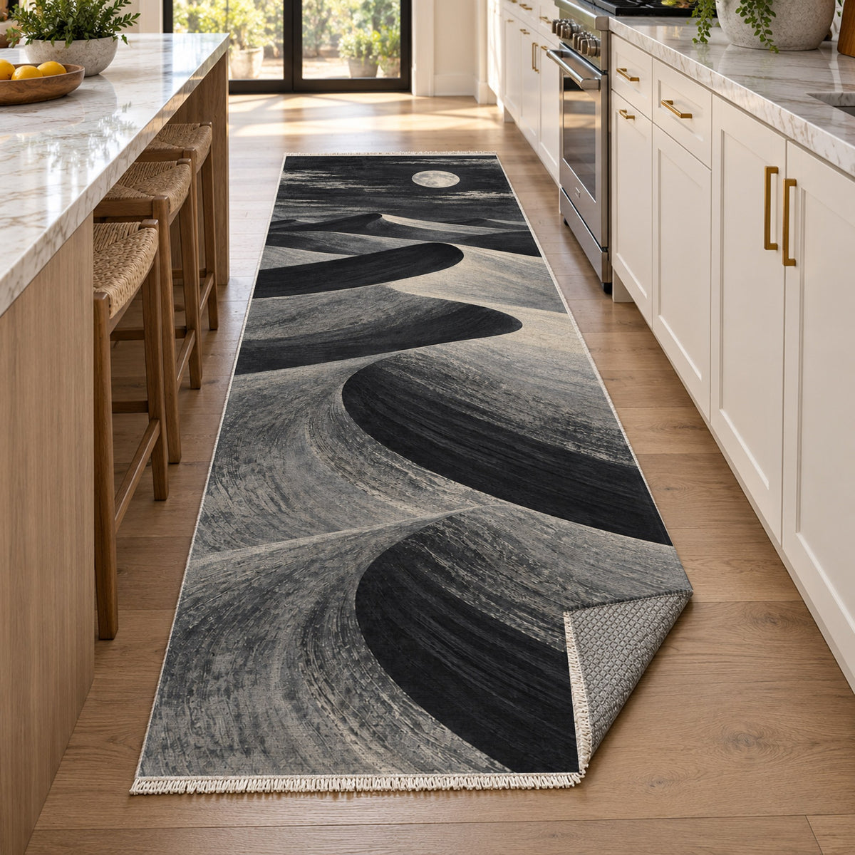 Moonlit Sands Charcoal Modern Washable Rug — new york kitchen runner