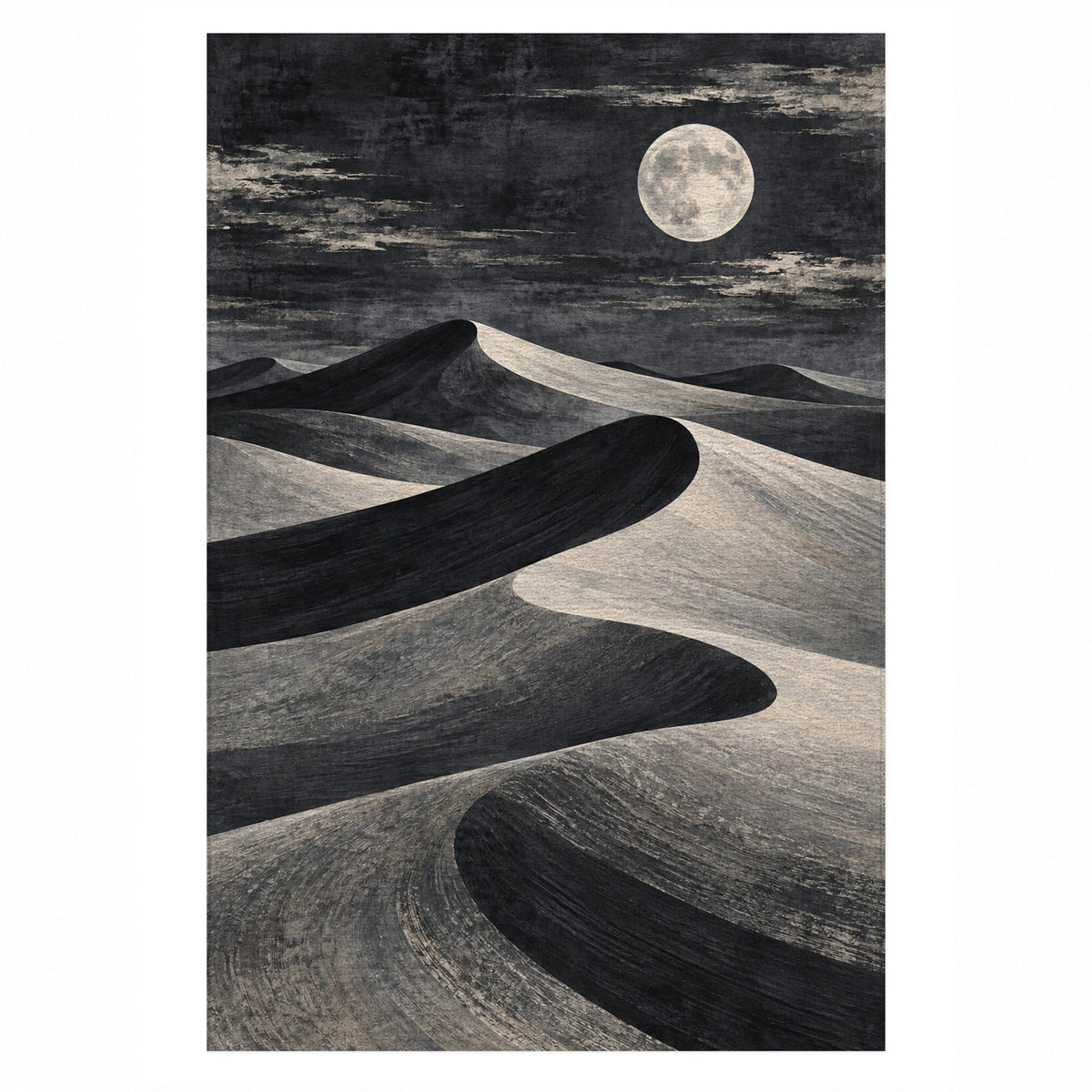Moonlit Sands Charcoal Modern Washable Rug — top view