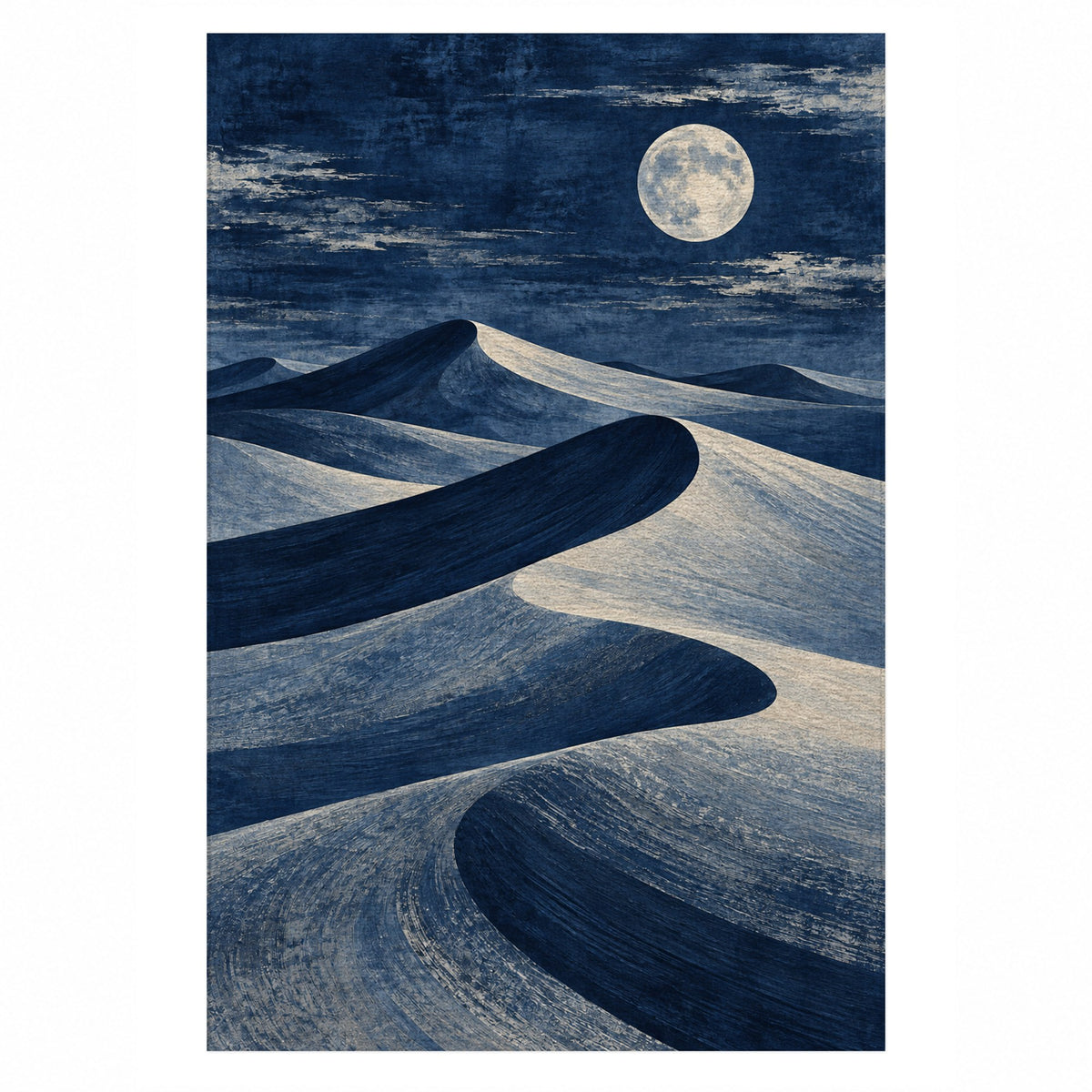 Moonlit Sands Indigo Modern Washable Rug — top view