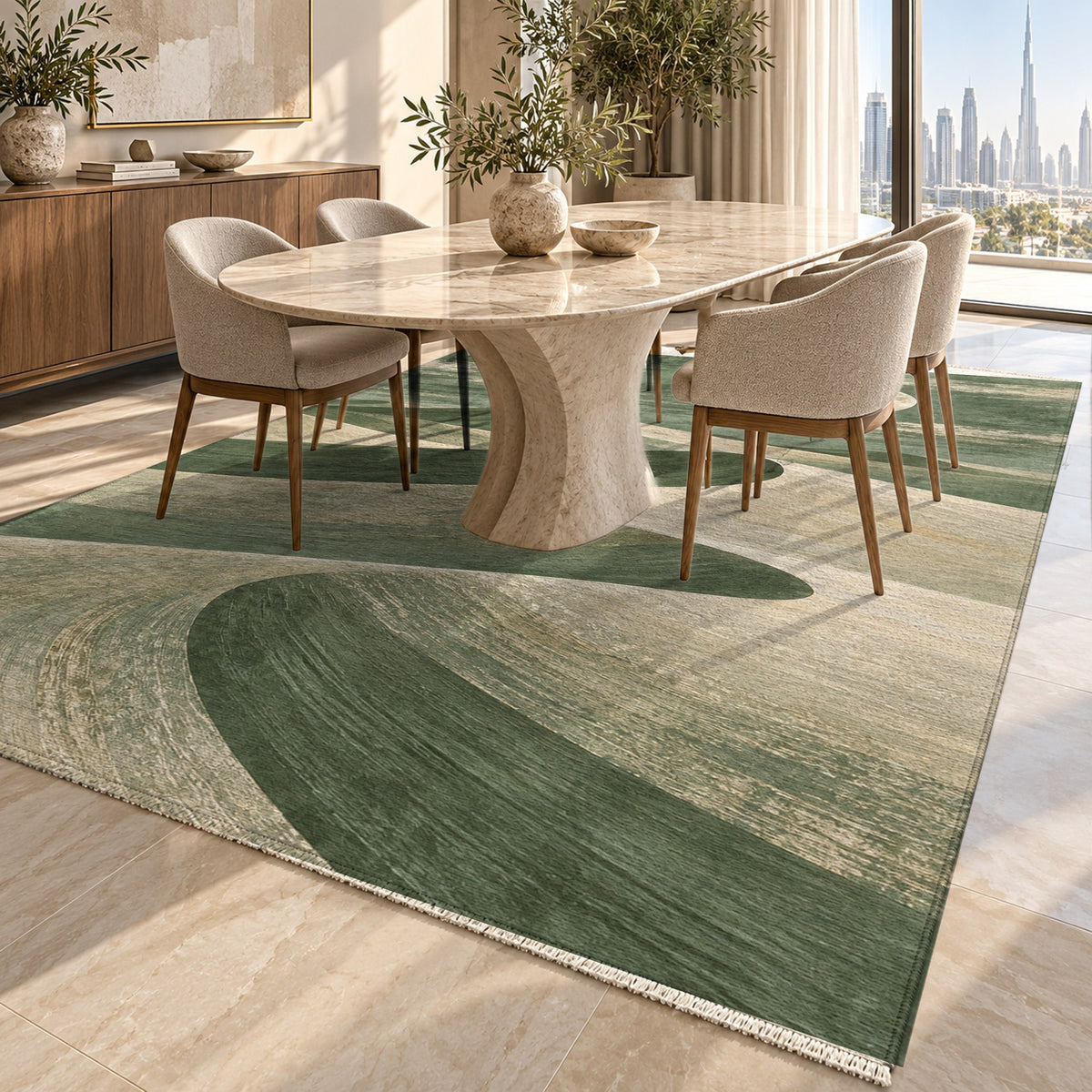 Moonlit Sands Sage Modern Washable Rug — dubai dining