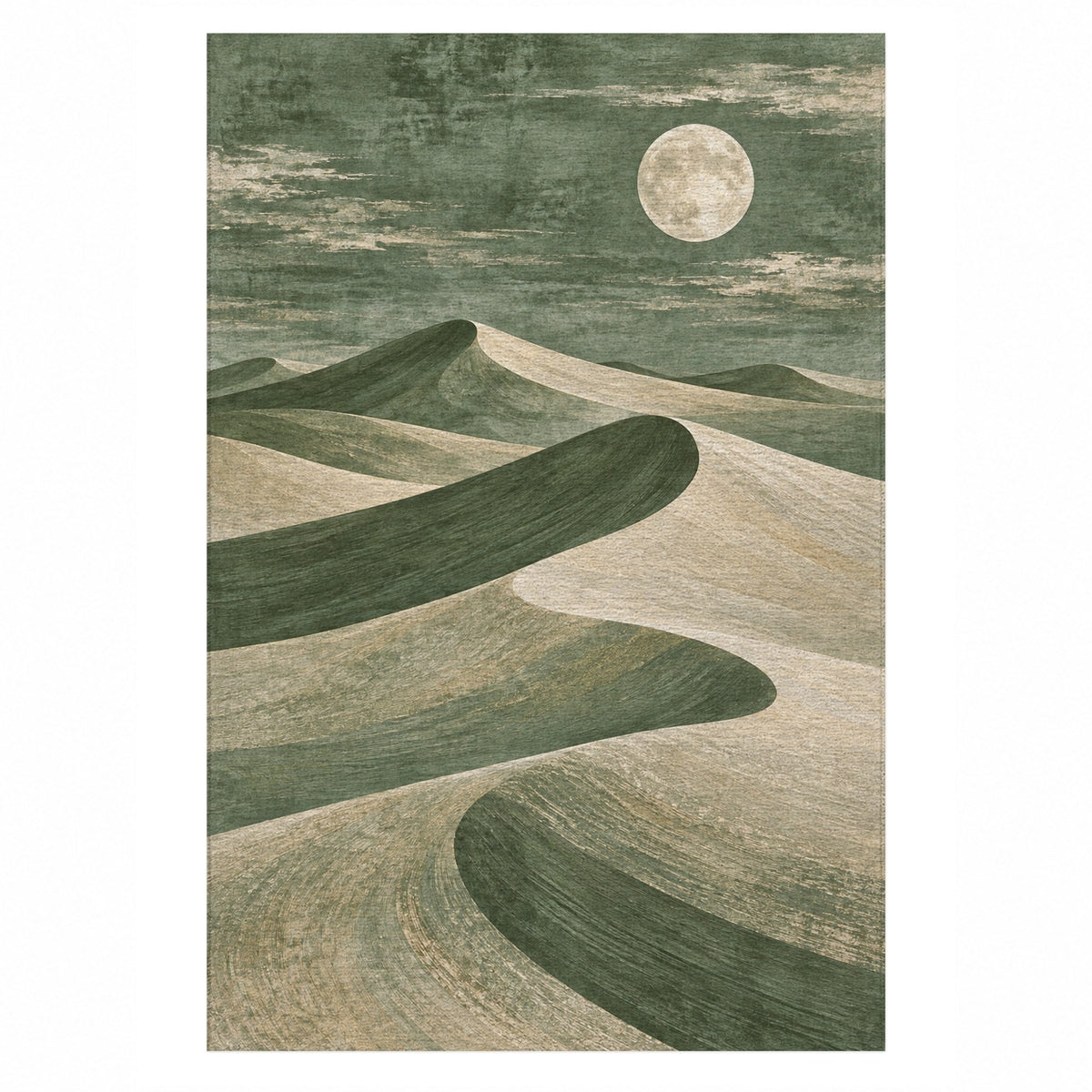 Moonlit Sands Sage Modern Washable Rug — top view