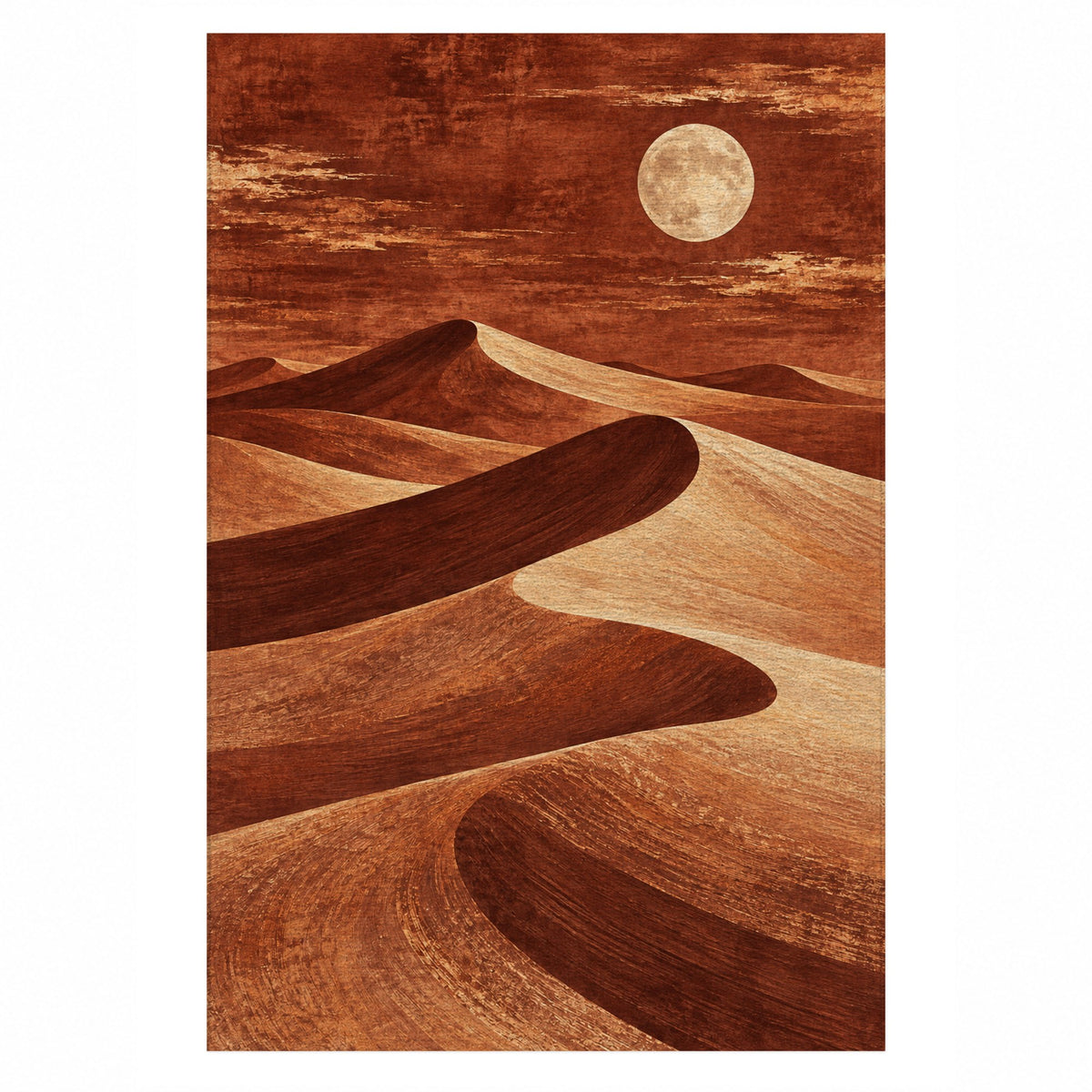 Moonlit Sands Terracotta Modern Washable Rug — top view