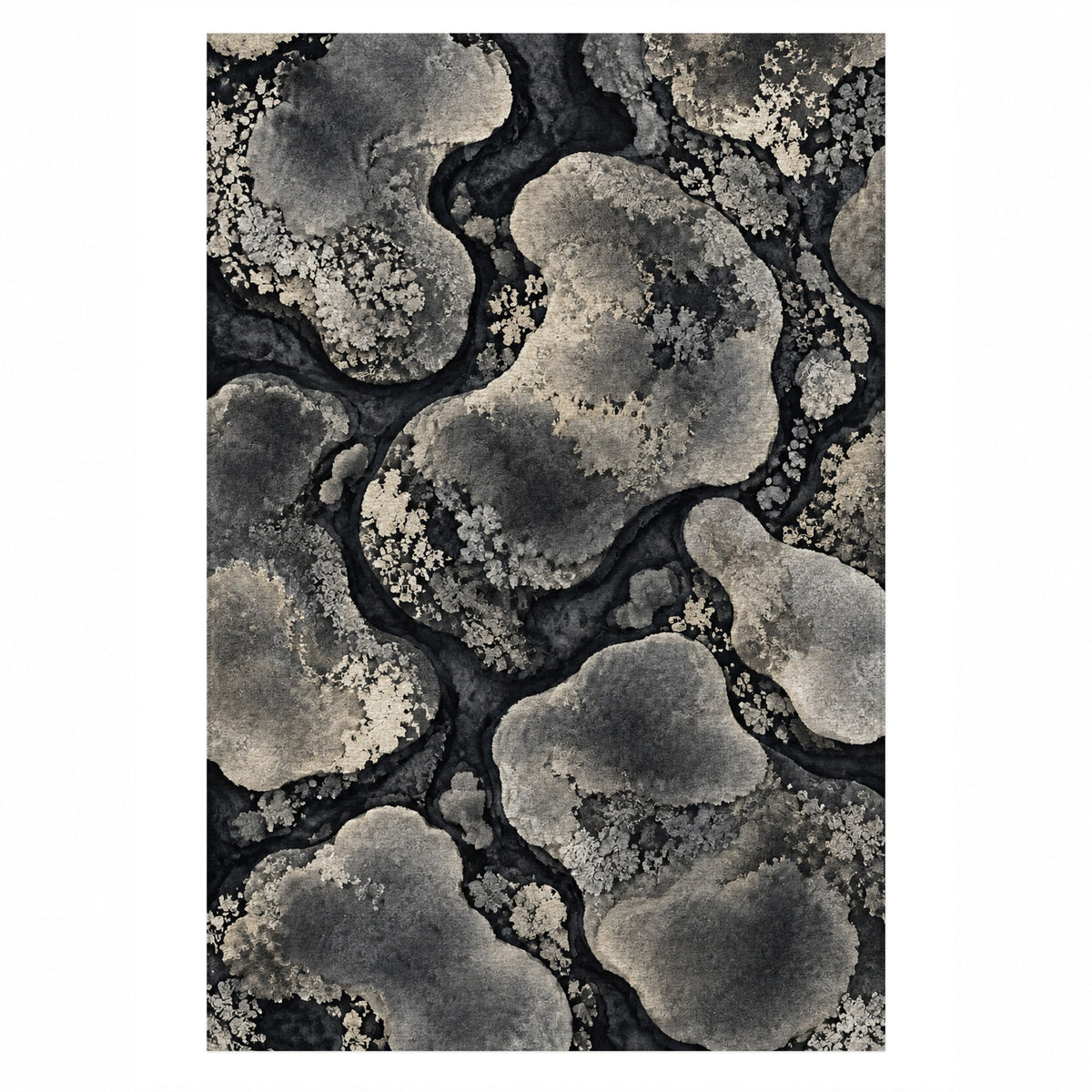 Moss Islands Charcoal Floral Washable Rug — top view