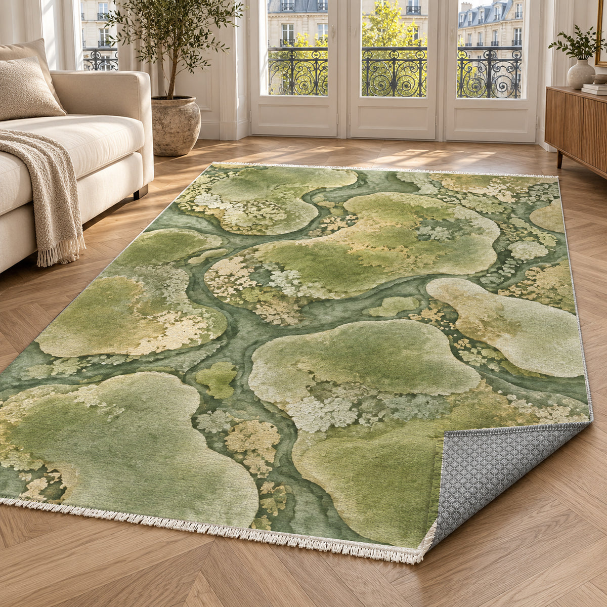 Moss Islands Sage Floral Washable Rug — paris living