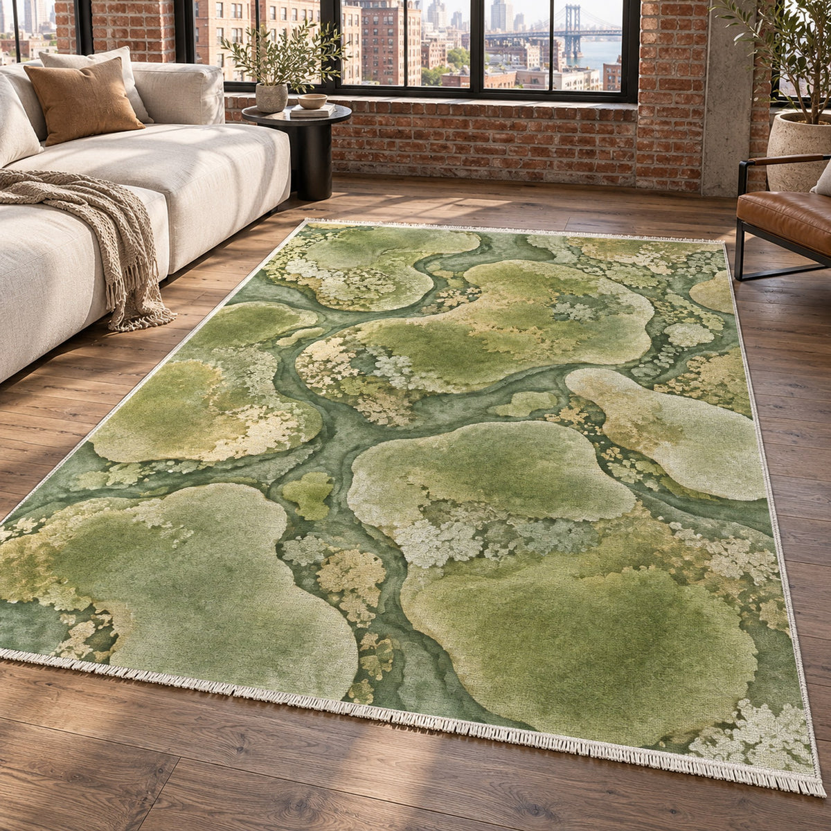 Moss Islands Sage Floral Washable Rug — new york living