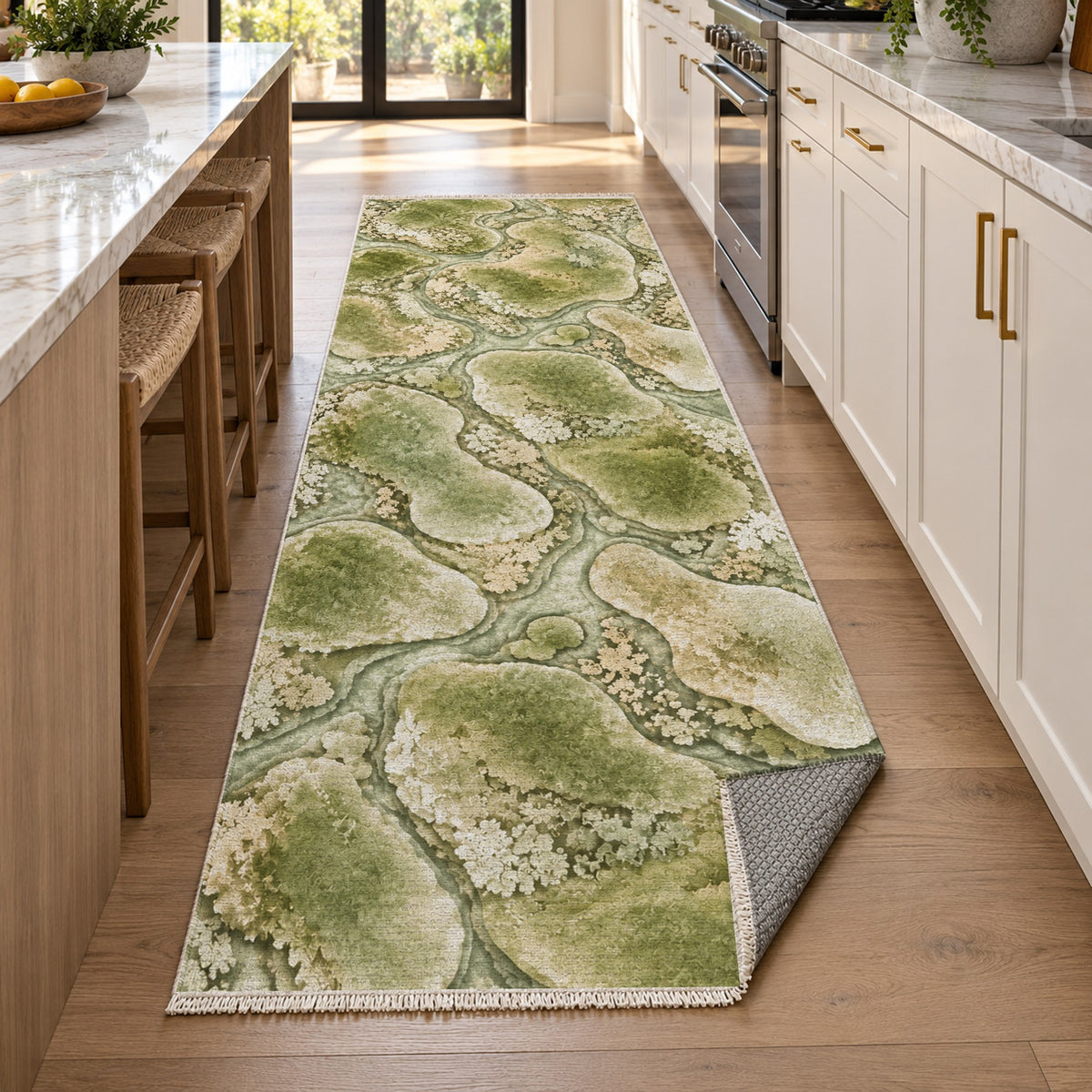Moss Islands Sage Floral Washable Rug — new york kitchen runner