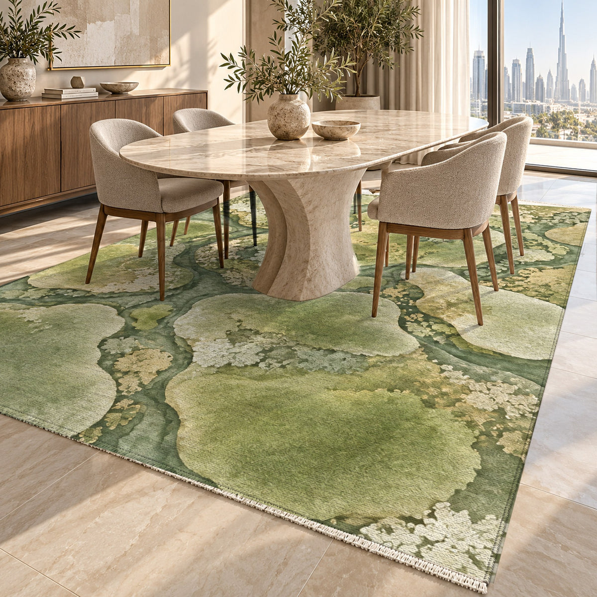 Moss Islands Sage Floral Washable Rug — dubai dining