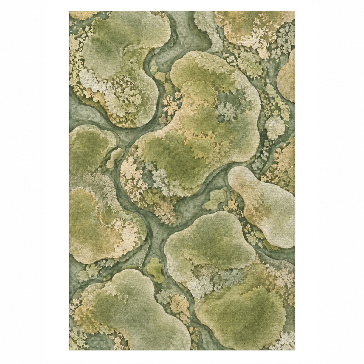Moss Islands Sage Floral Washable Rug — top view