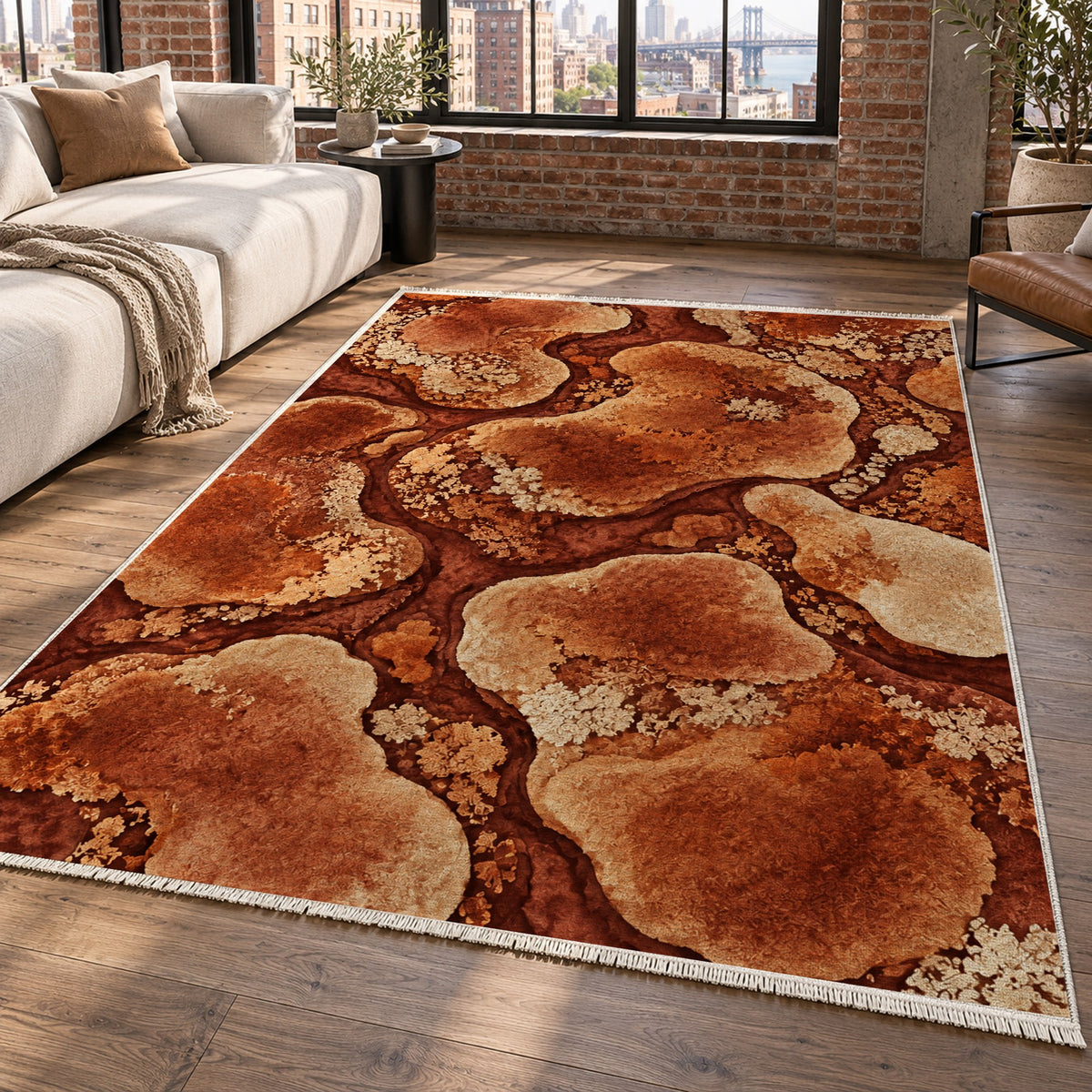 Moss Islands Terracotta Floral Washable Rug — new york living