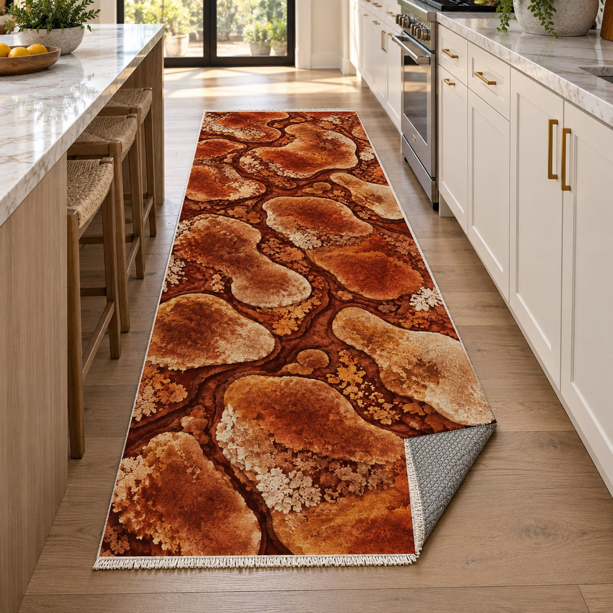Moss Islands Terracotta Floral Washable Rug — new york kitchen runner