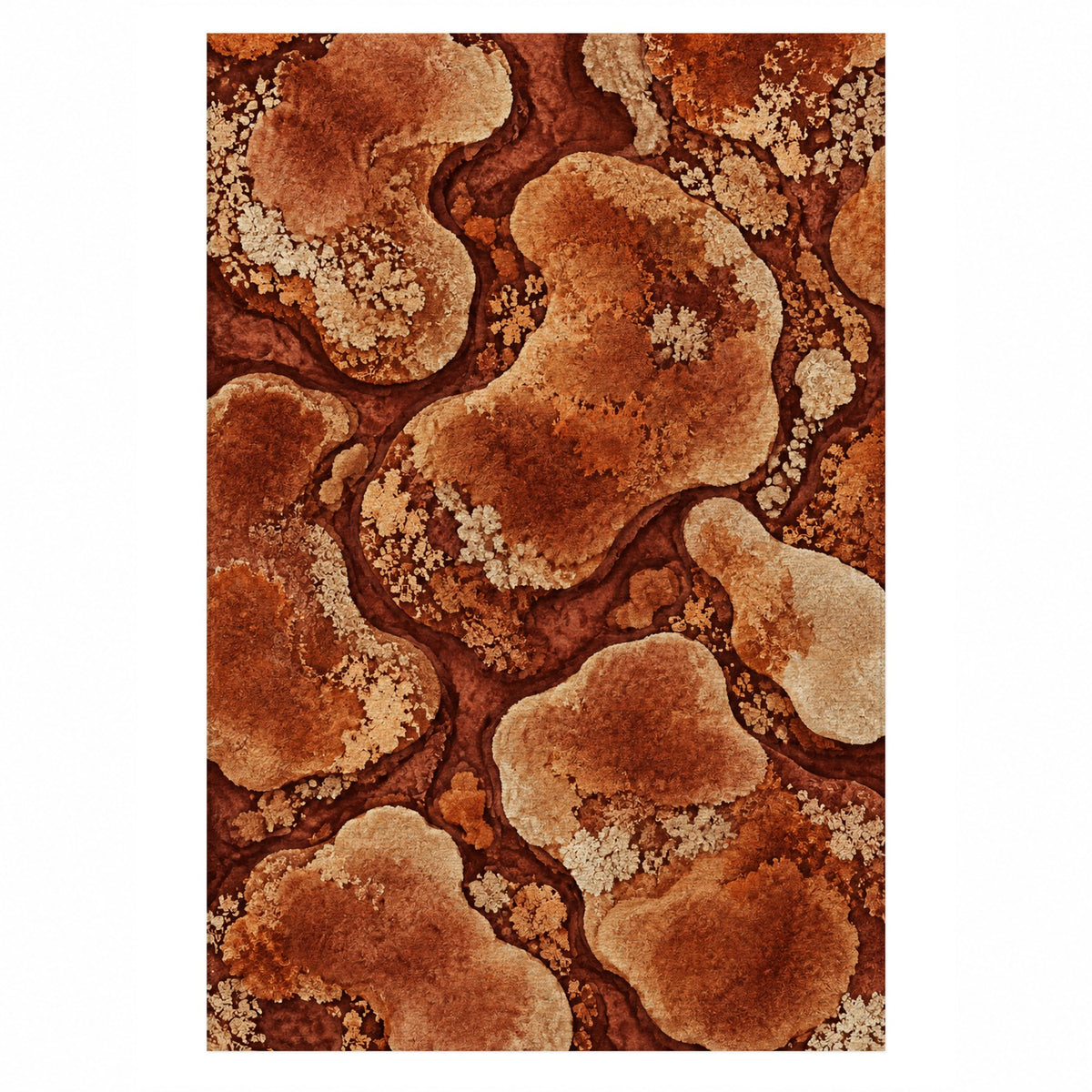 Moss Islands Terracotta Floral Washable Rug — top view