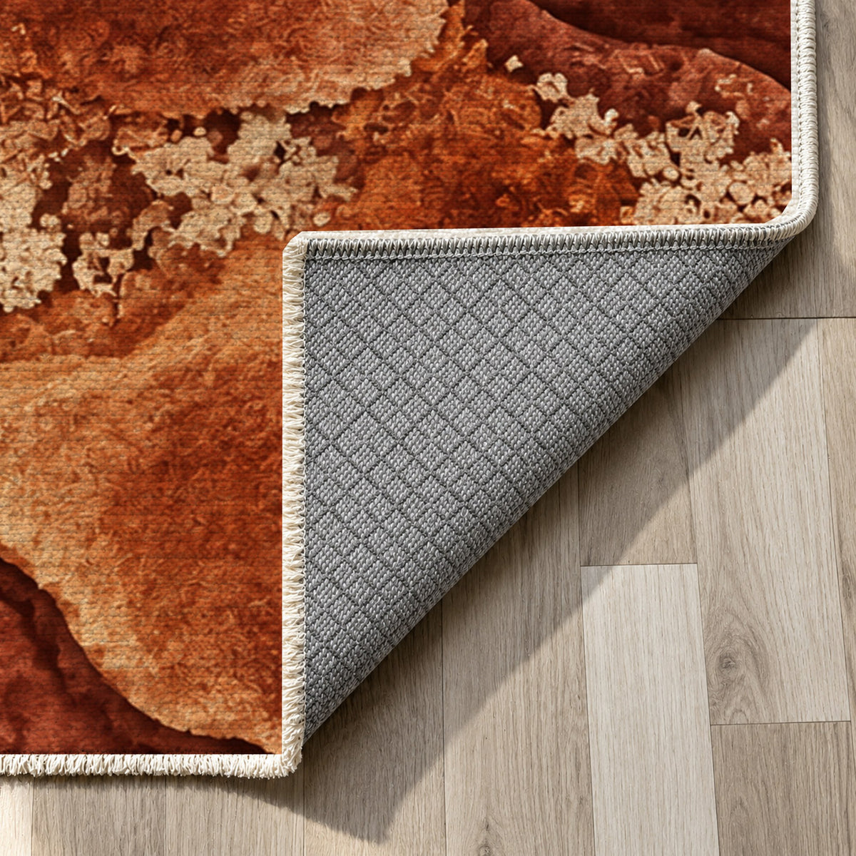 Moss Islands Terracotta Floral Washable Rug — backing close up