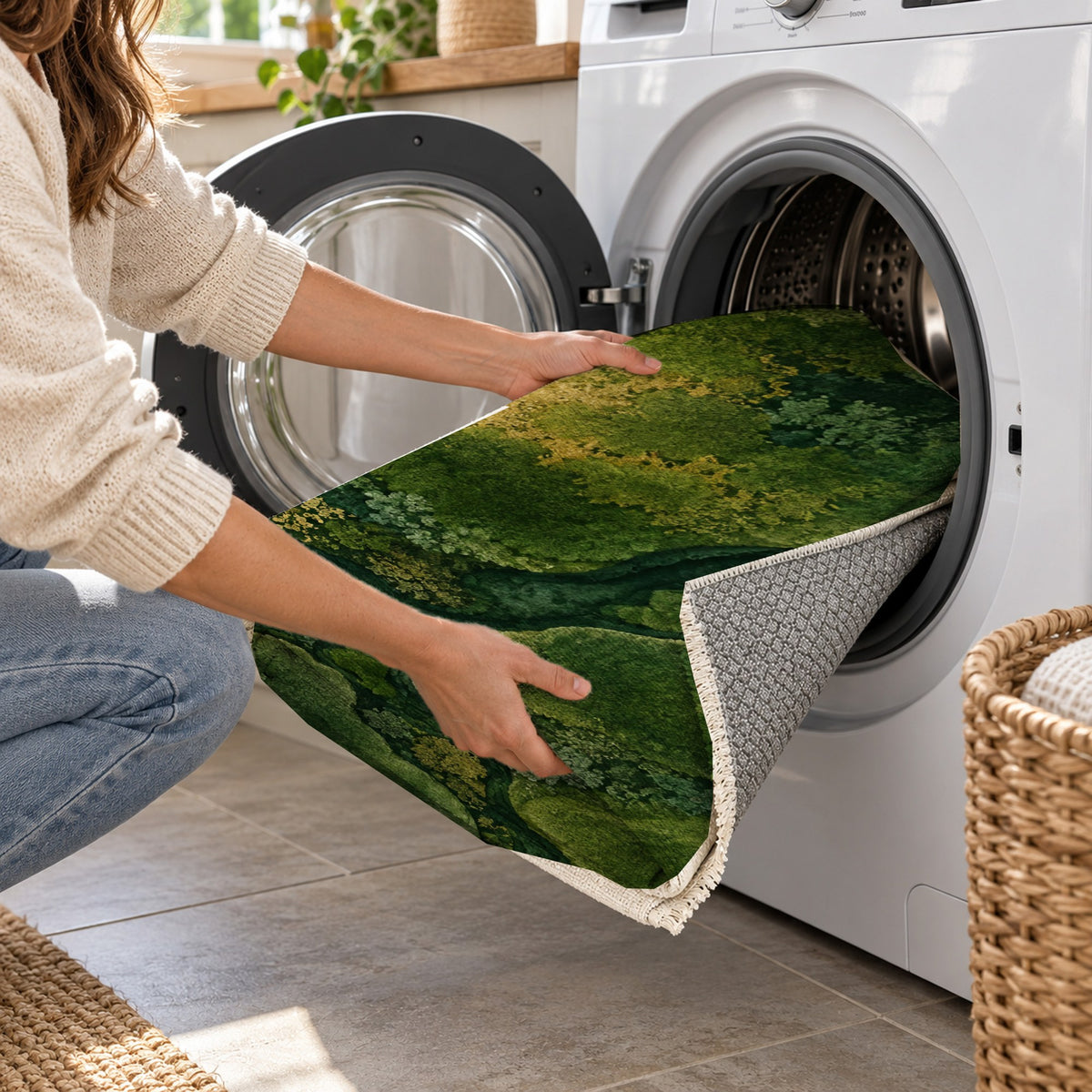 Moss Islands Floral Washable Rug — washing machine