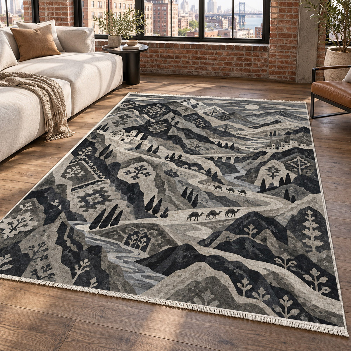 Mountain Passage Charcoal Ethnic Washable Rug — new york living