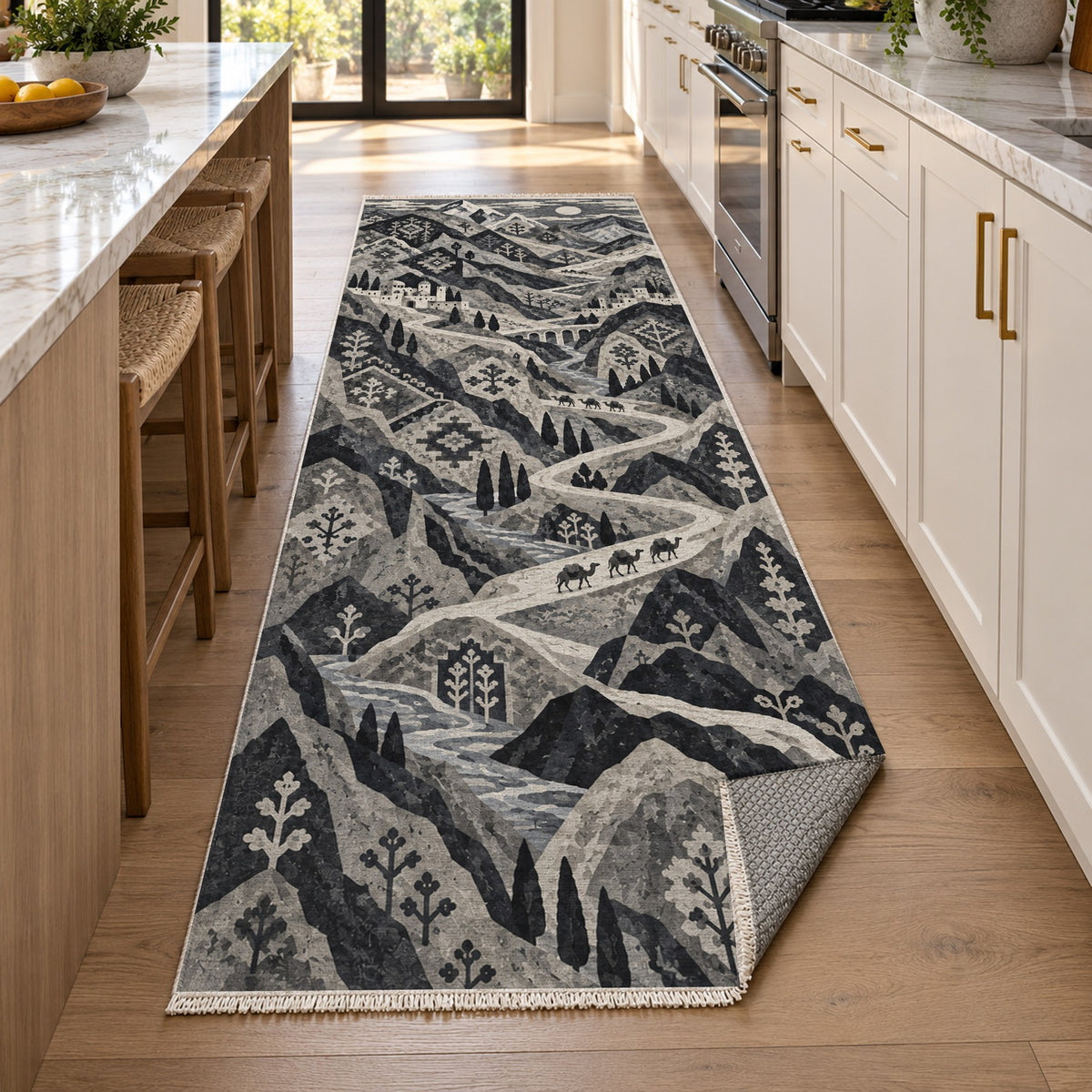 Mountain Passage Charcoal Ethnic Washable Rug — new york kitchen runner