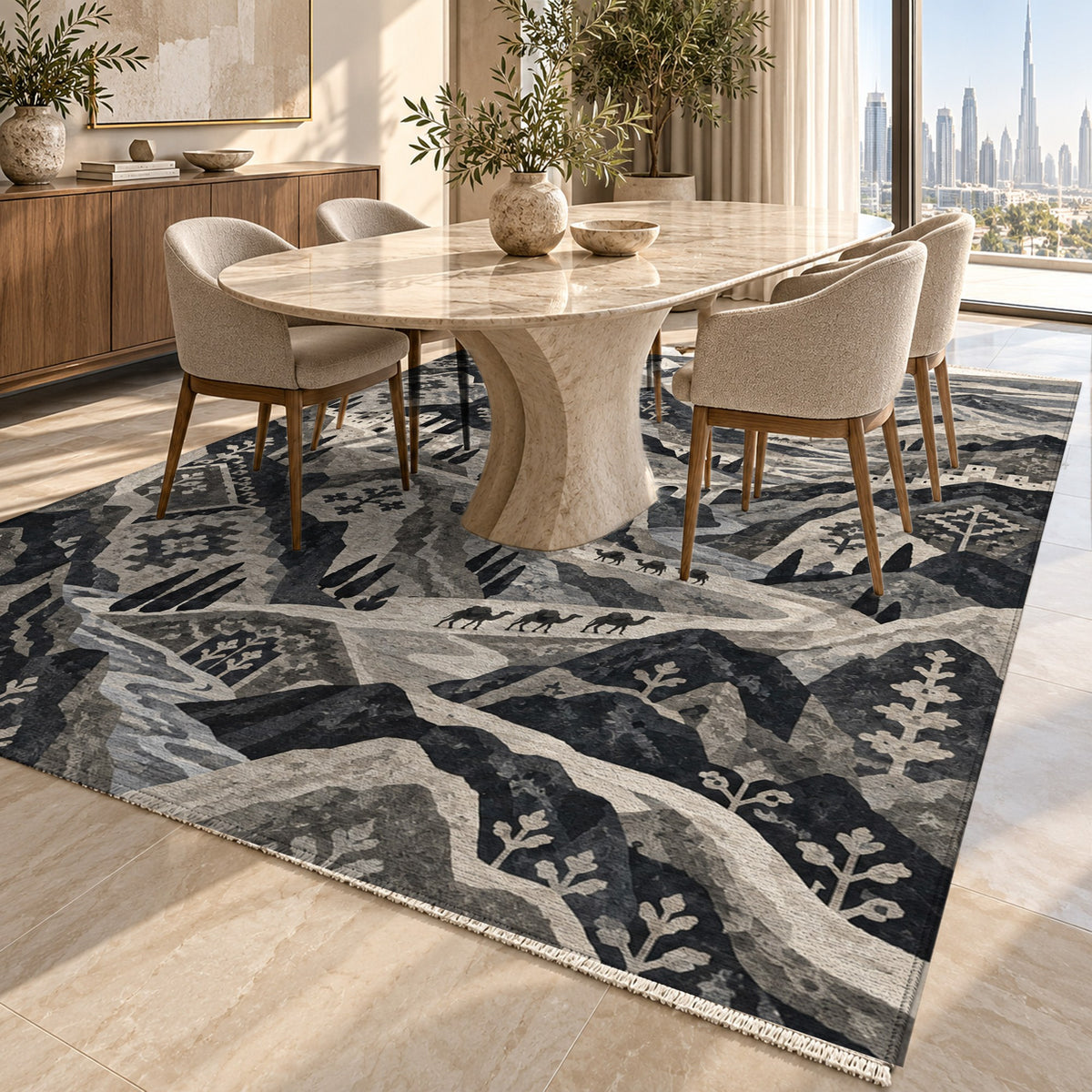 Mountain Passage Charcoal Ethnic Washable Rug — dubai dining