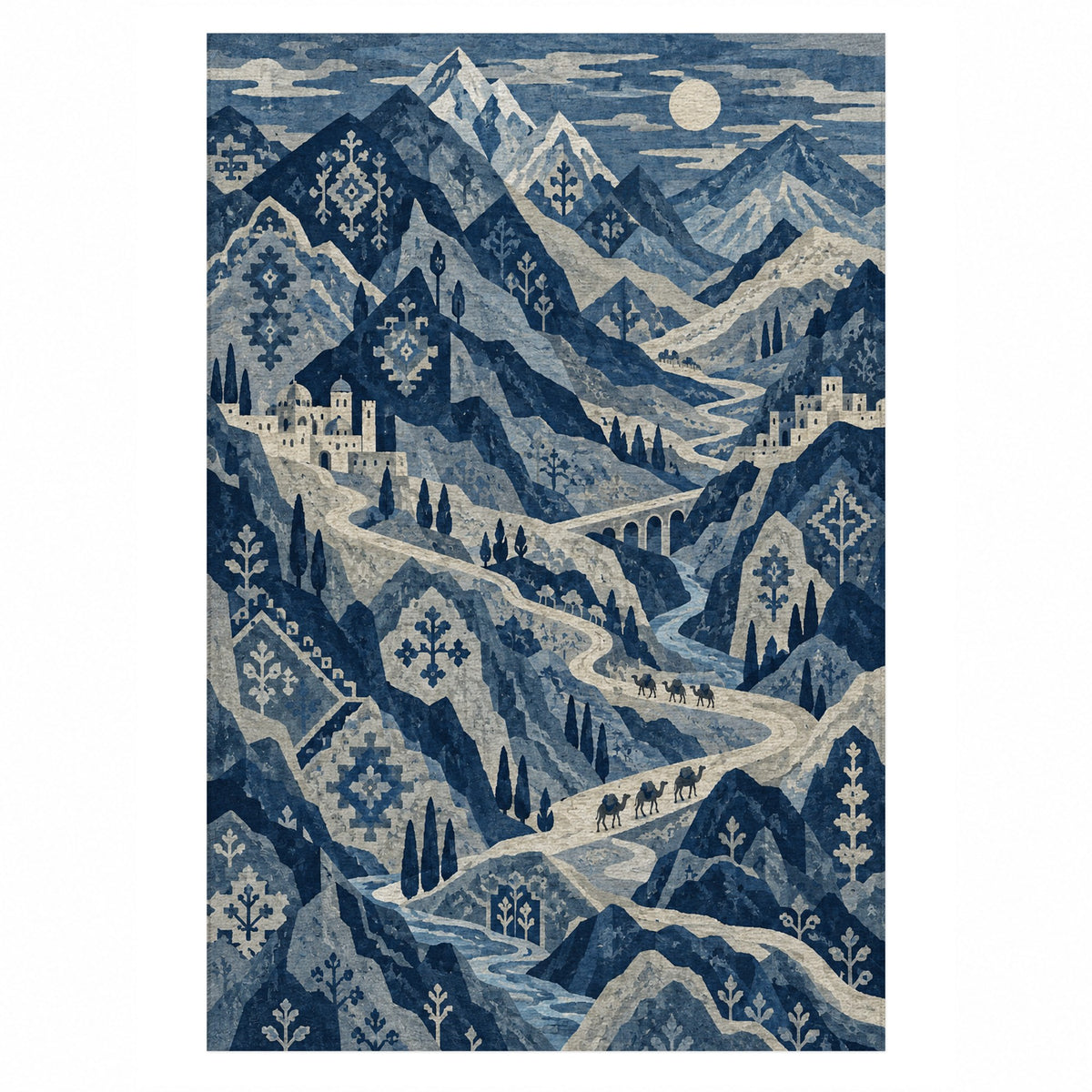 Mountain Passage Indigo Ethnic Washable Rug — top view