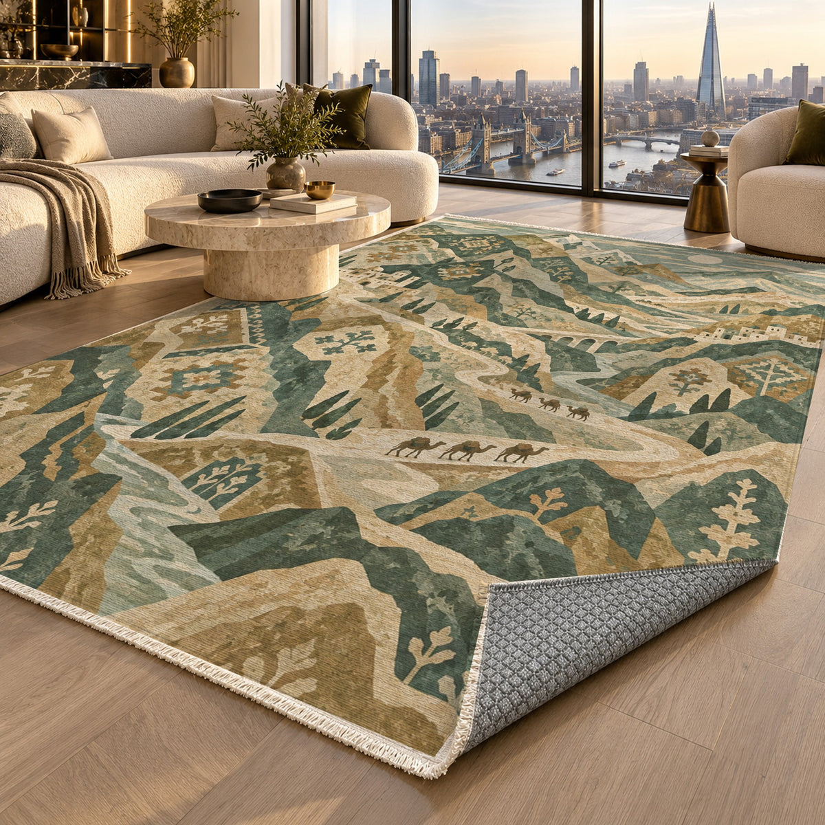 Mountain Passage Sage Ethnic Washable Rug — london luxury living