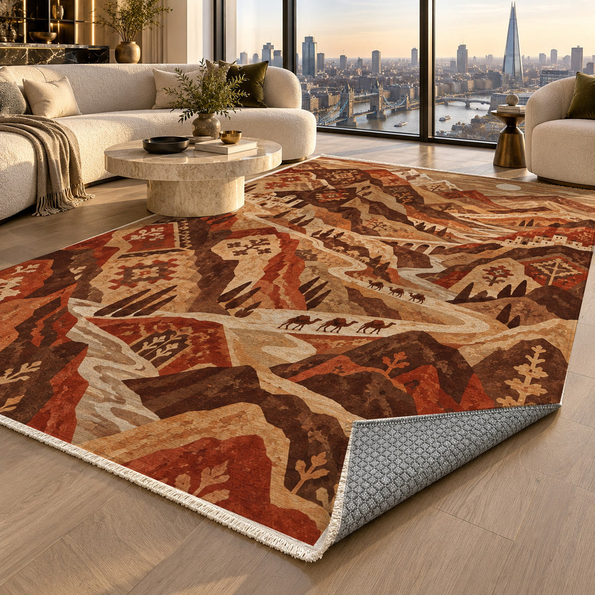 Mountain Passage Terracotta Ethnic Washable Rug — london luxury living