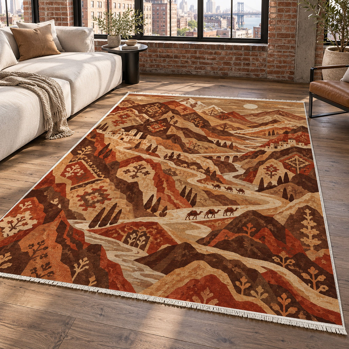 Mountain Passage Terracotta Ethnic Washable Rug — new york living