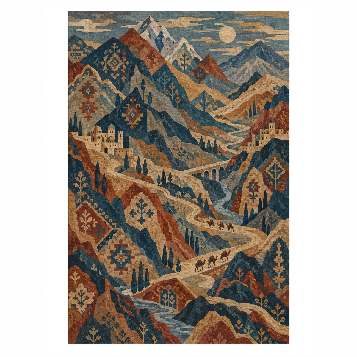 Mountain Passage Ethnic Washable Rug — top view