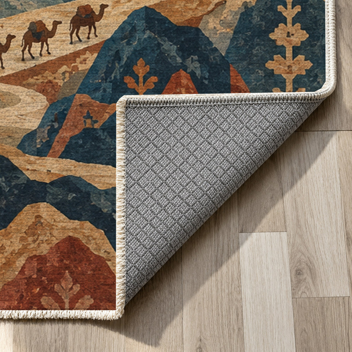 Mountain Passage Ethnic Washable Rug — backing close up
