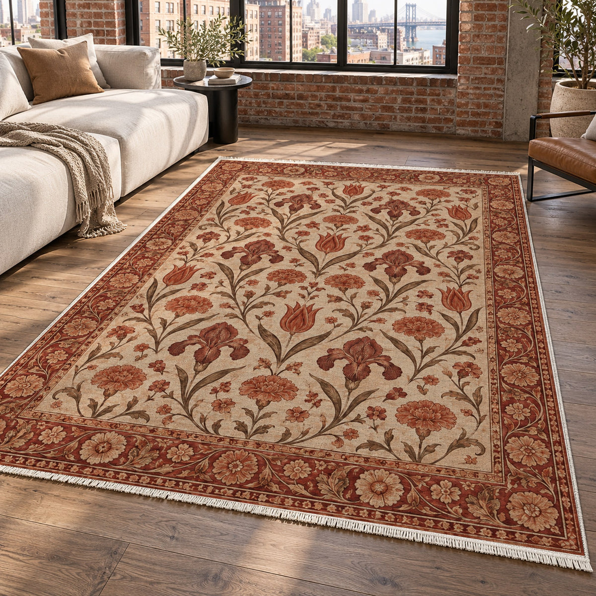 Mughal Blooms Rust Sand Classic Washable Rug — new york living