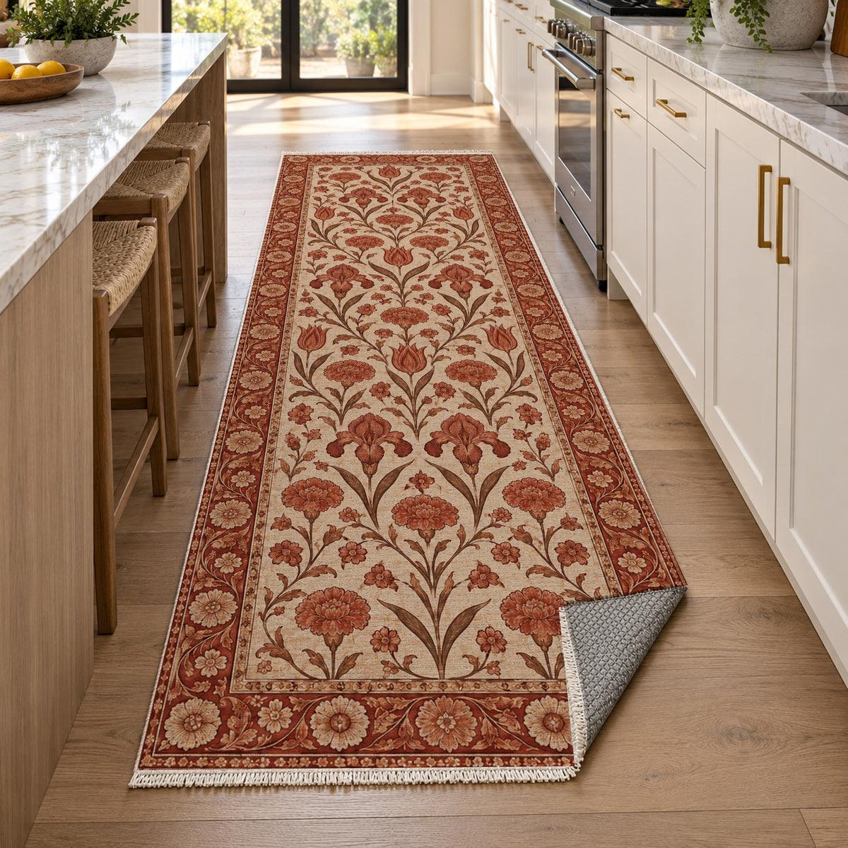 Mughal Blooms Rust Sand Classic Washable Rug — new york kitchen runner